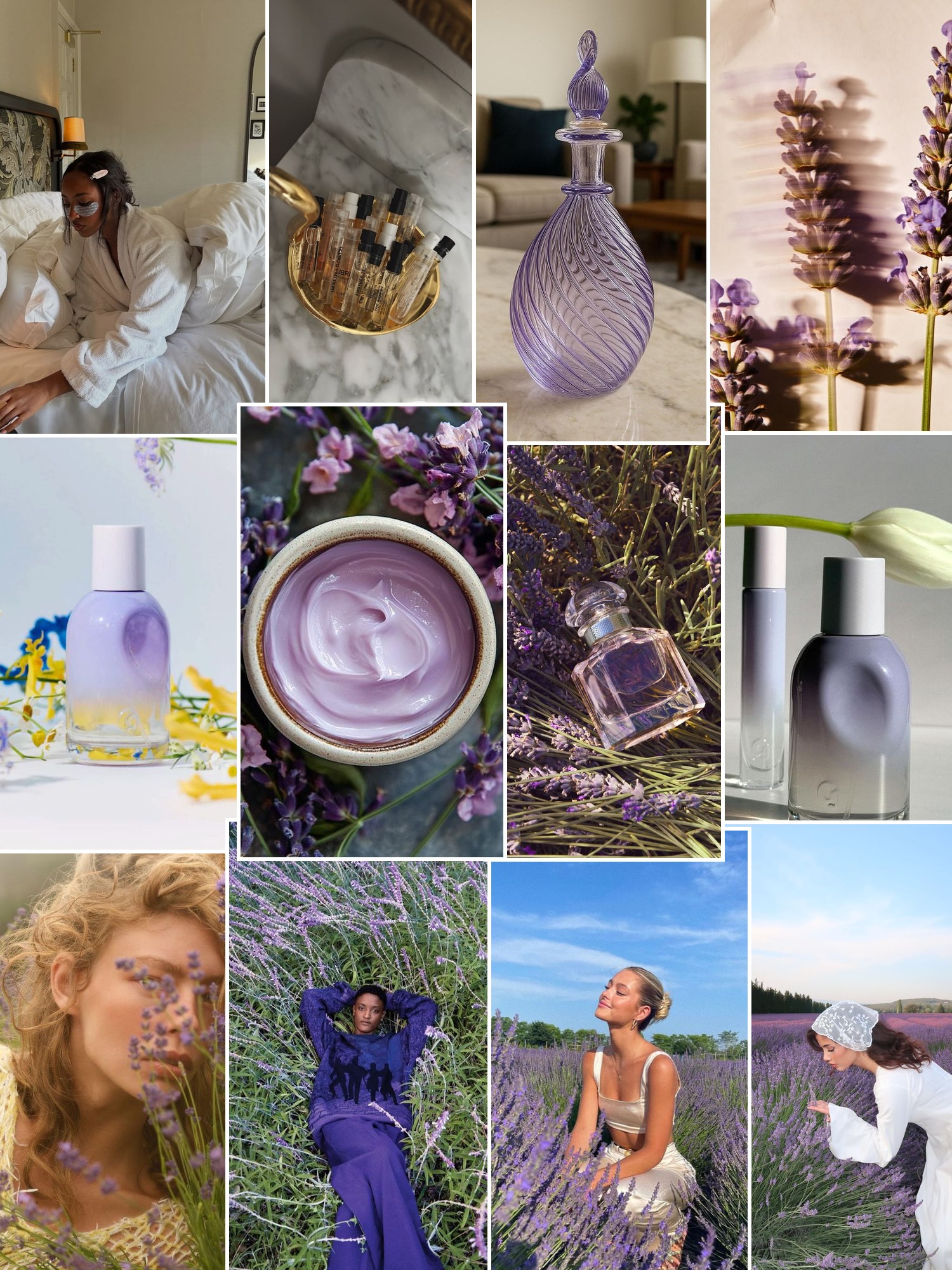 Collage of lavender and vanilla perfumes and similar looks