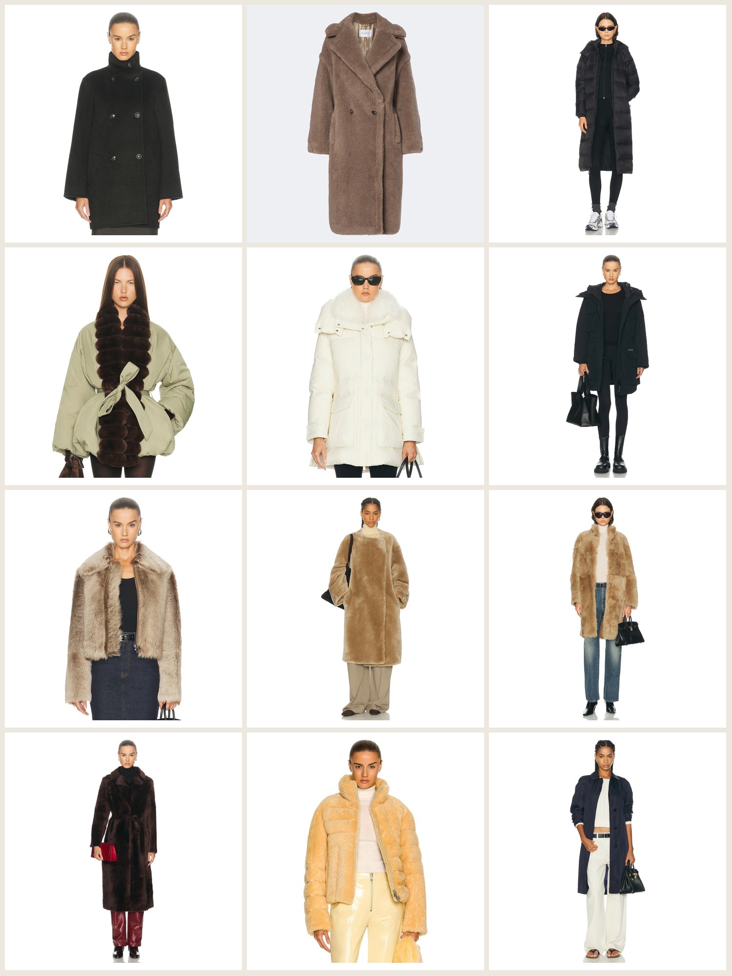 Twelve designer winter coats including Max Mara, Moncler, Toteme, Burberry and Bottega Veneta