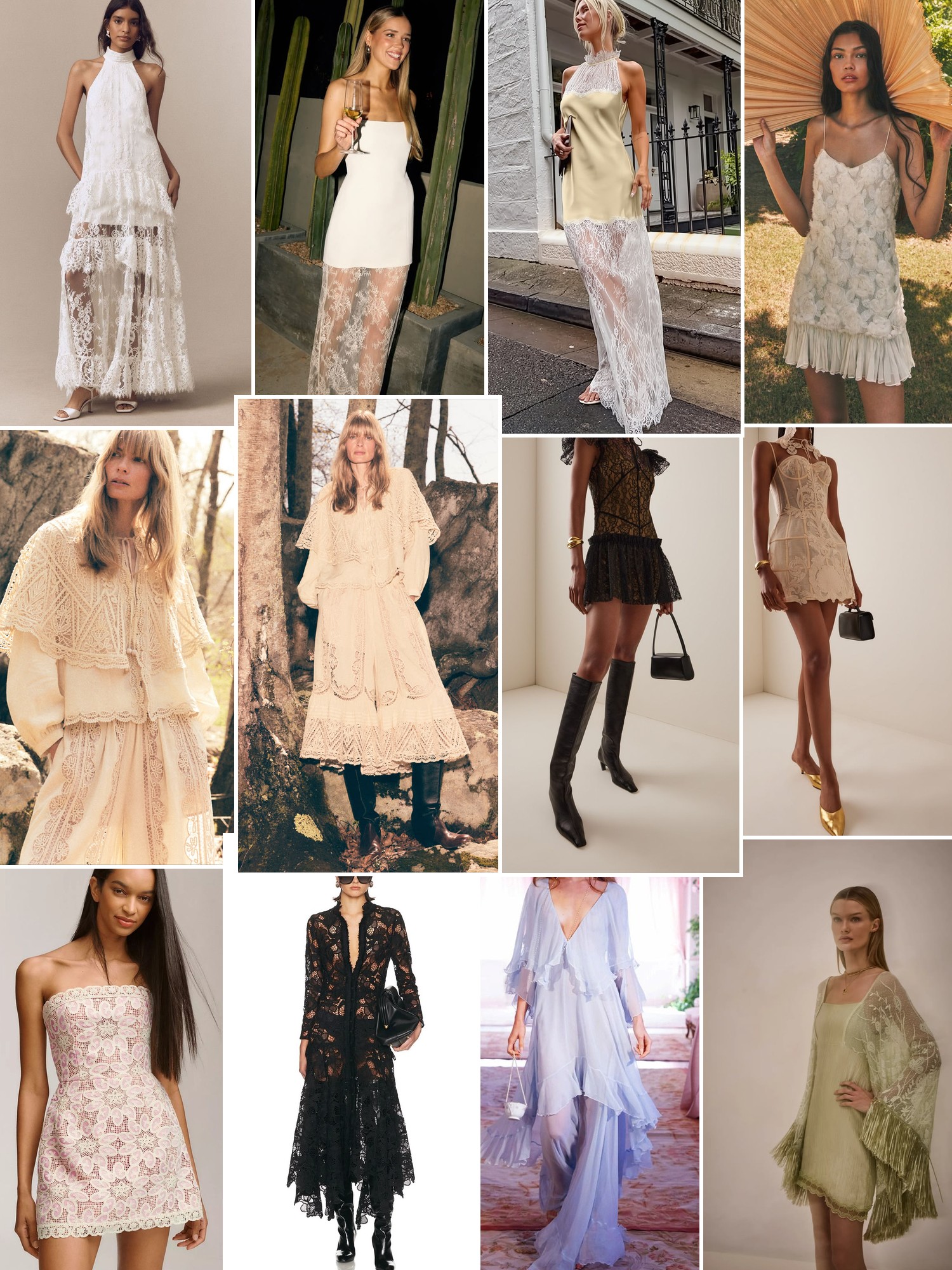 Collage of runway looks, campaign shots and street style outfits that capture the Alexis mood