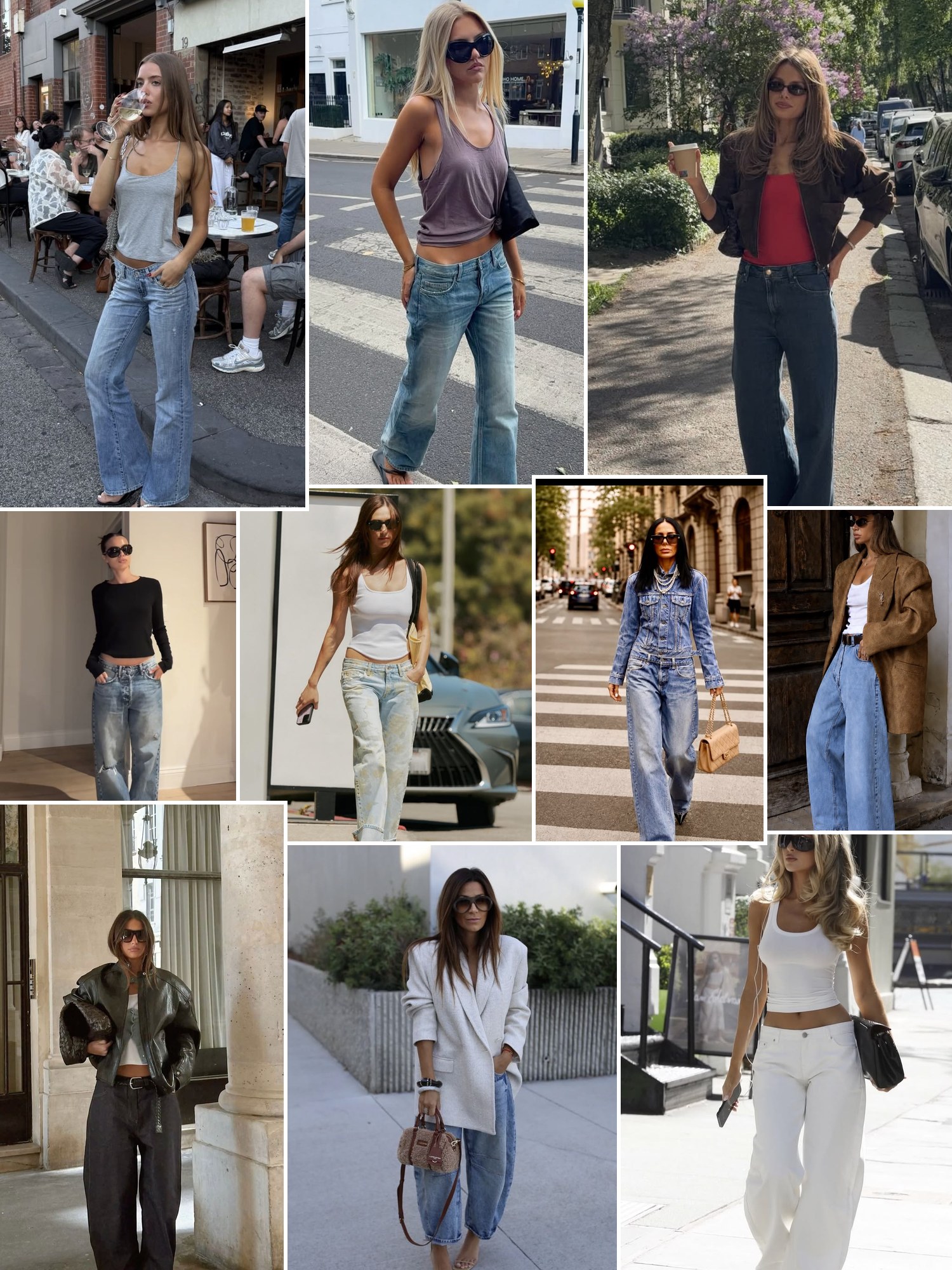 Street style collage of women wearing Hollister jeans