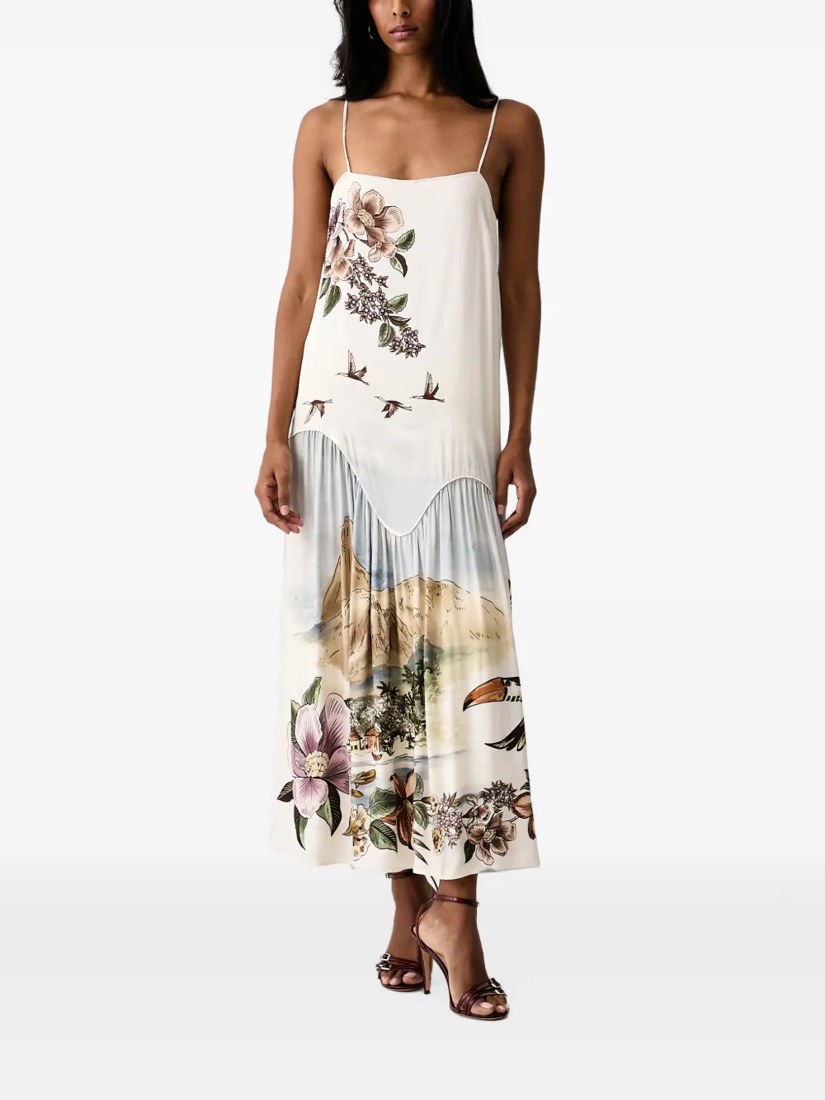 Graphic-print tiered maxi dress