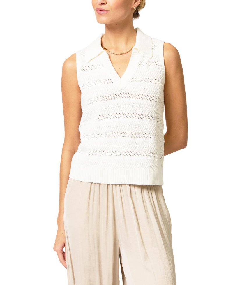 Women's Avery Pointelle Johnny Collar Sweater