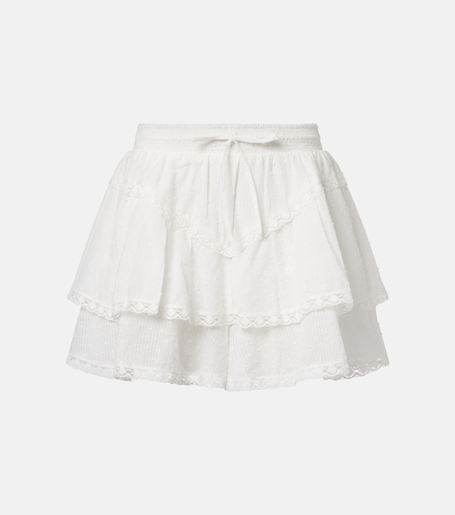 Thia embroidered tiered cotton shorts