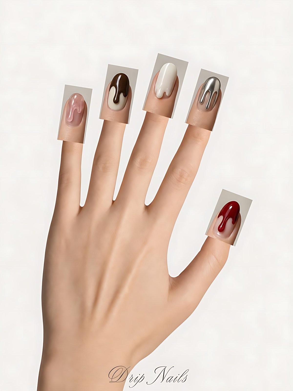 Illustrated collage of drip nails looks