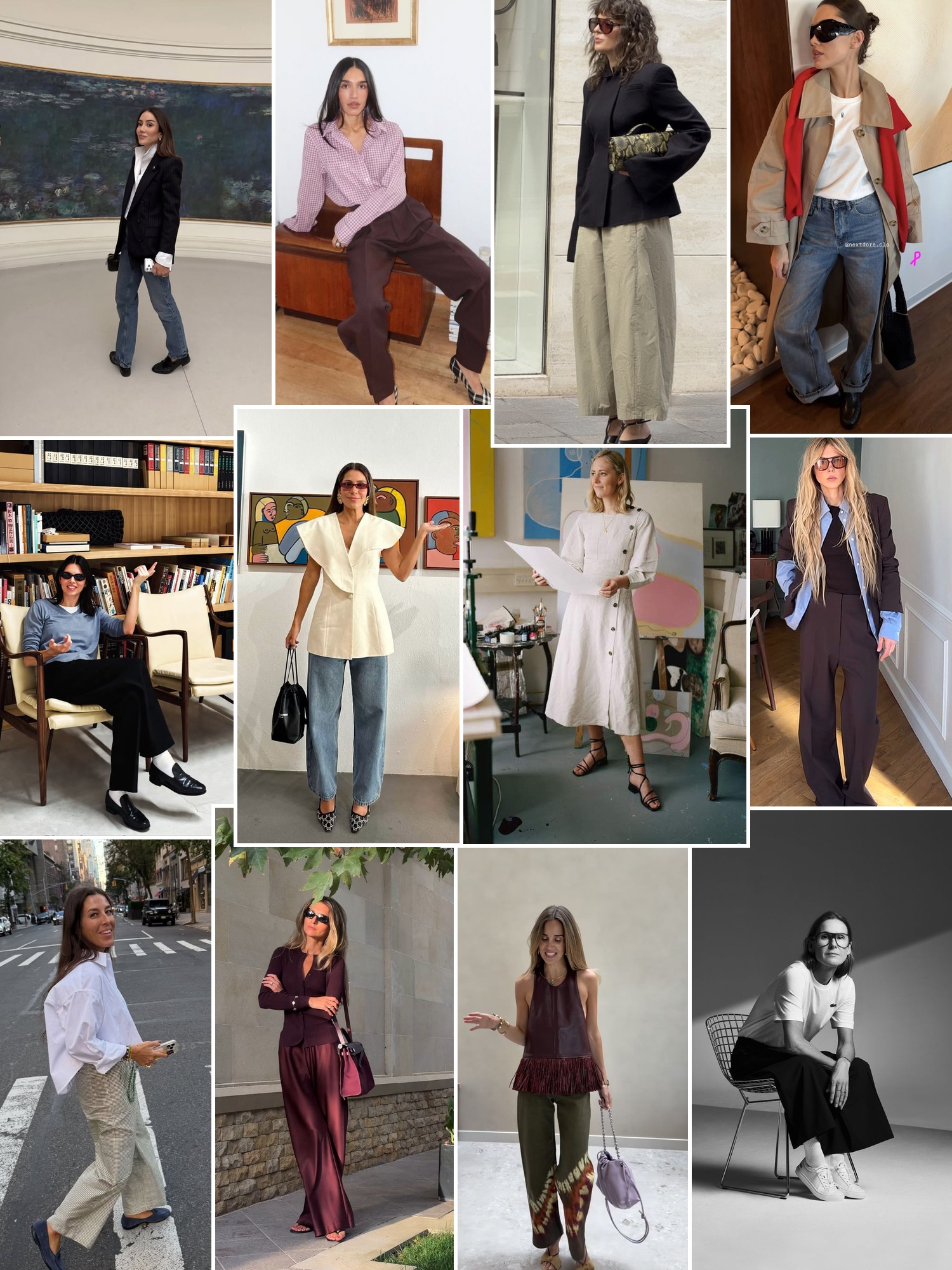 Collage of runway looks, campaign shots and street style outfits that capture the Curatoria mood