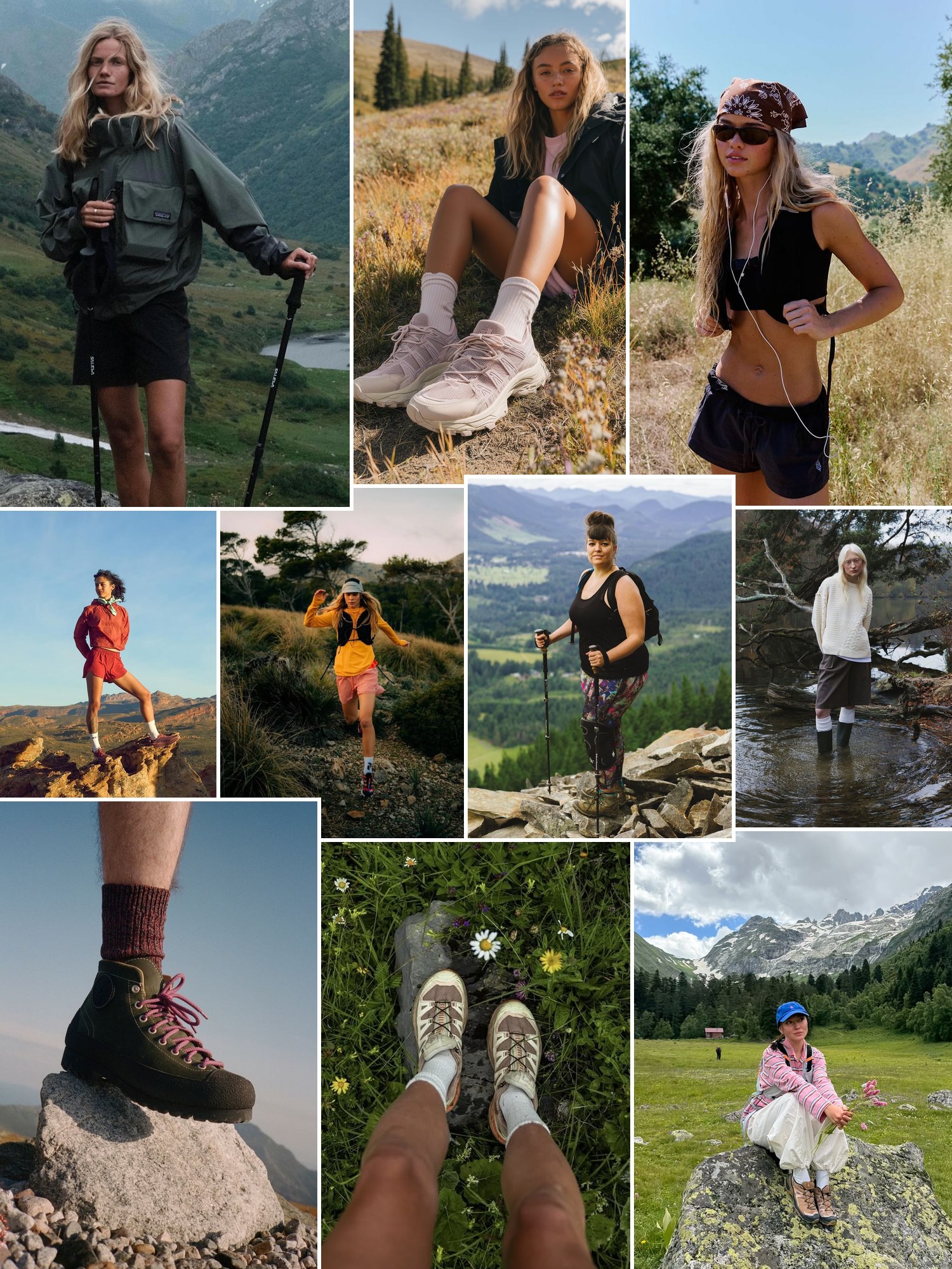 Street style collage of women wearing hiking gifts for her