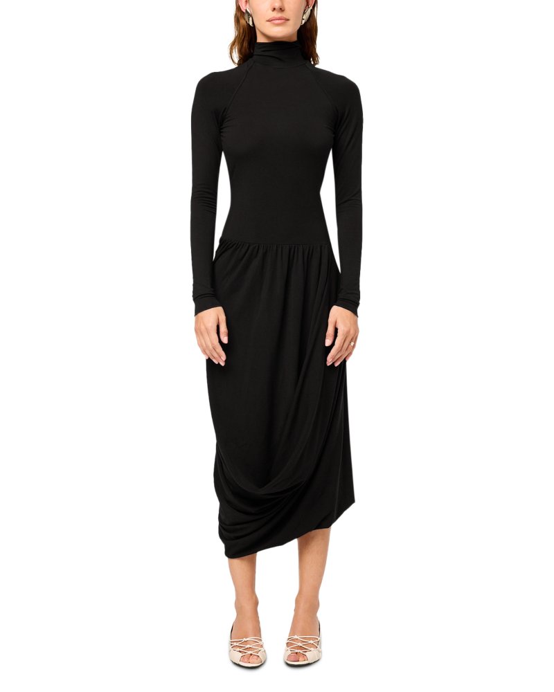 Open Back Draped Long Sleeve Dress