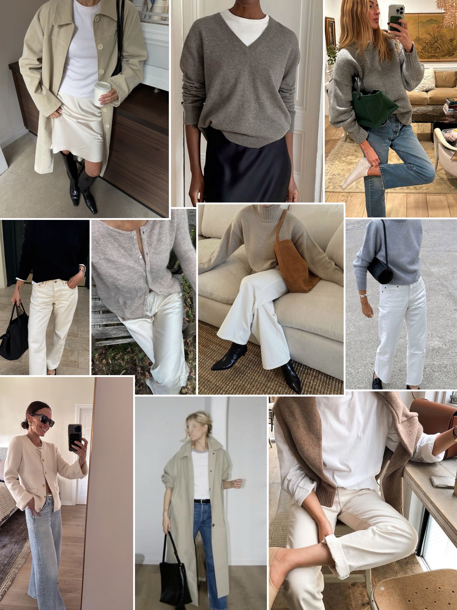 Collage of everyday outfits built around Vince