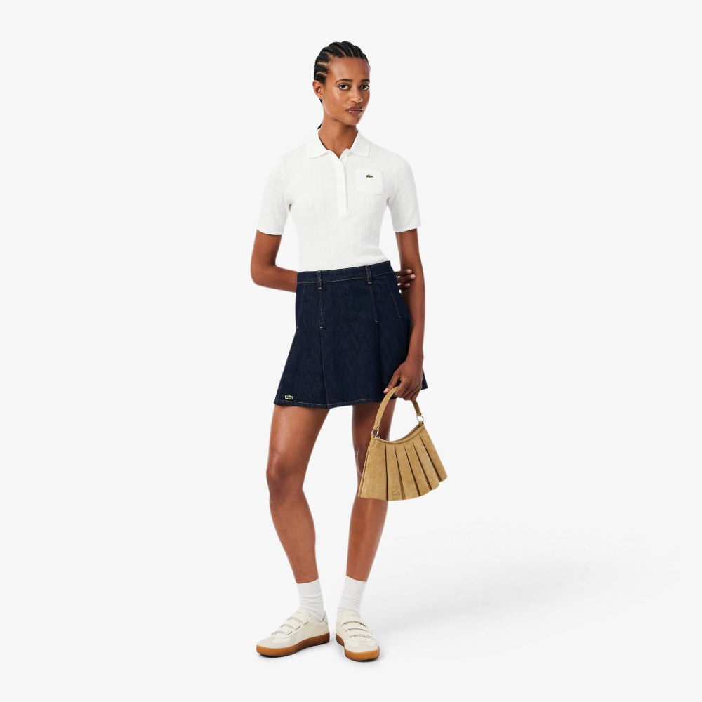 Short Pleated Denim Skirt
