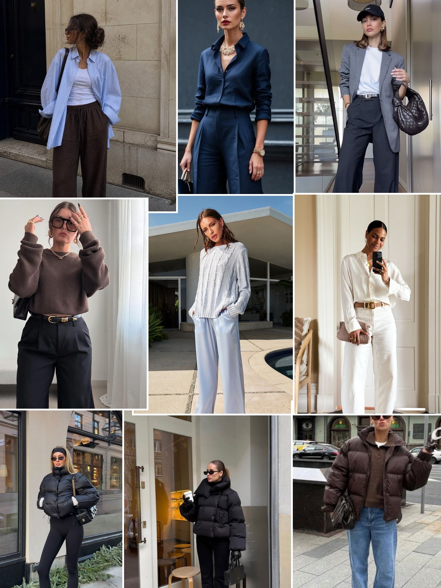 Collage of pleated wide-leg trousers and similar looks