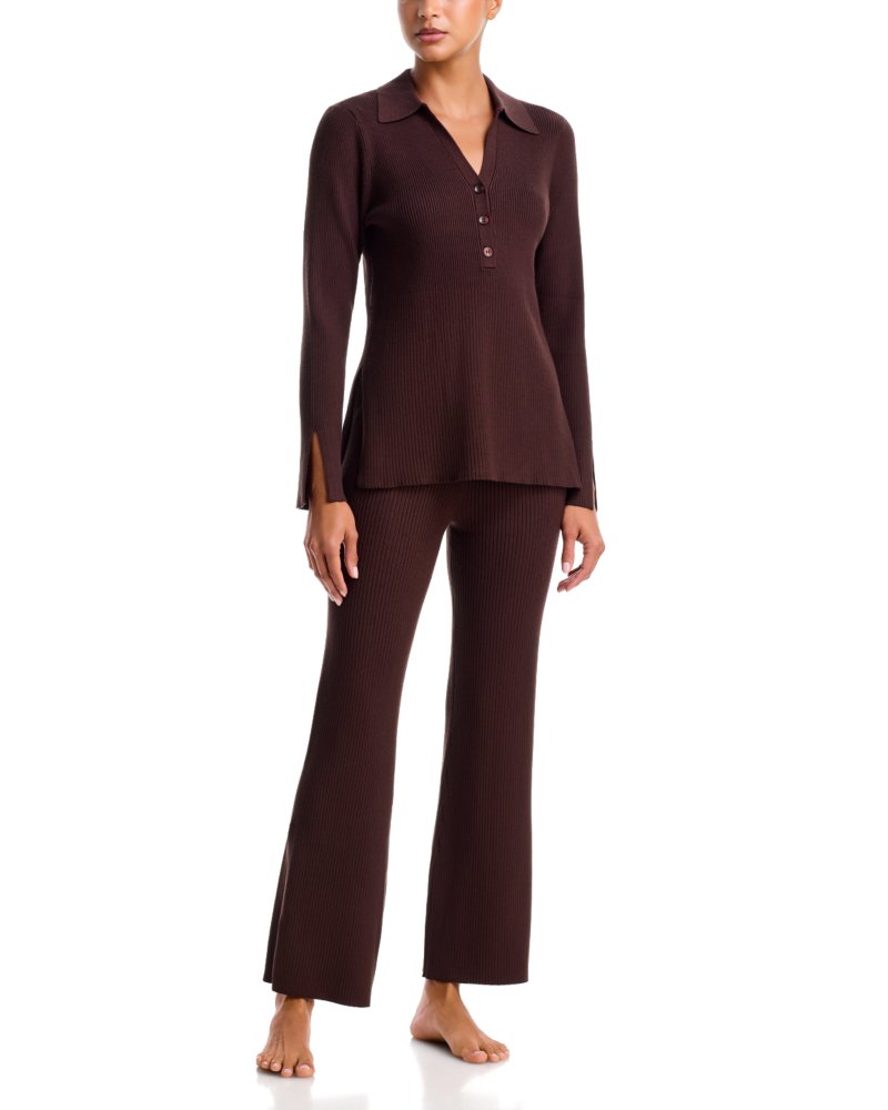 Johnny Collar Flare Leg Pajama Set