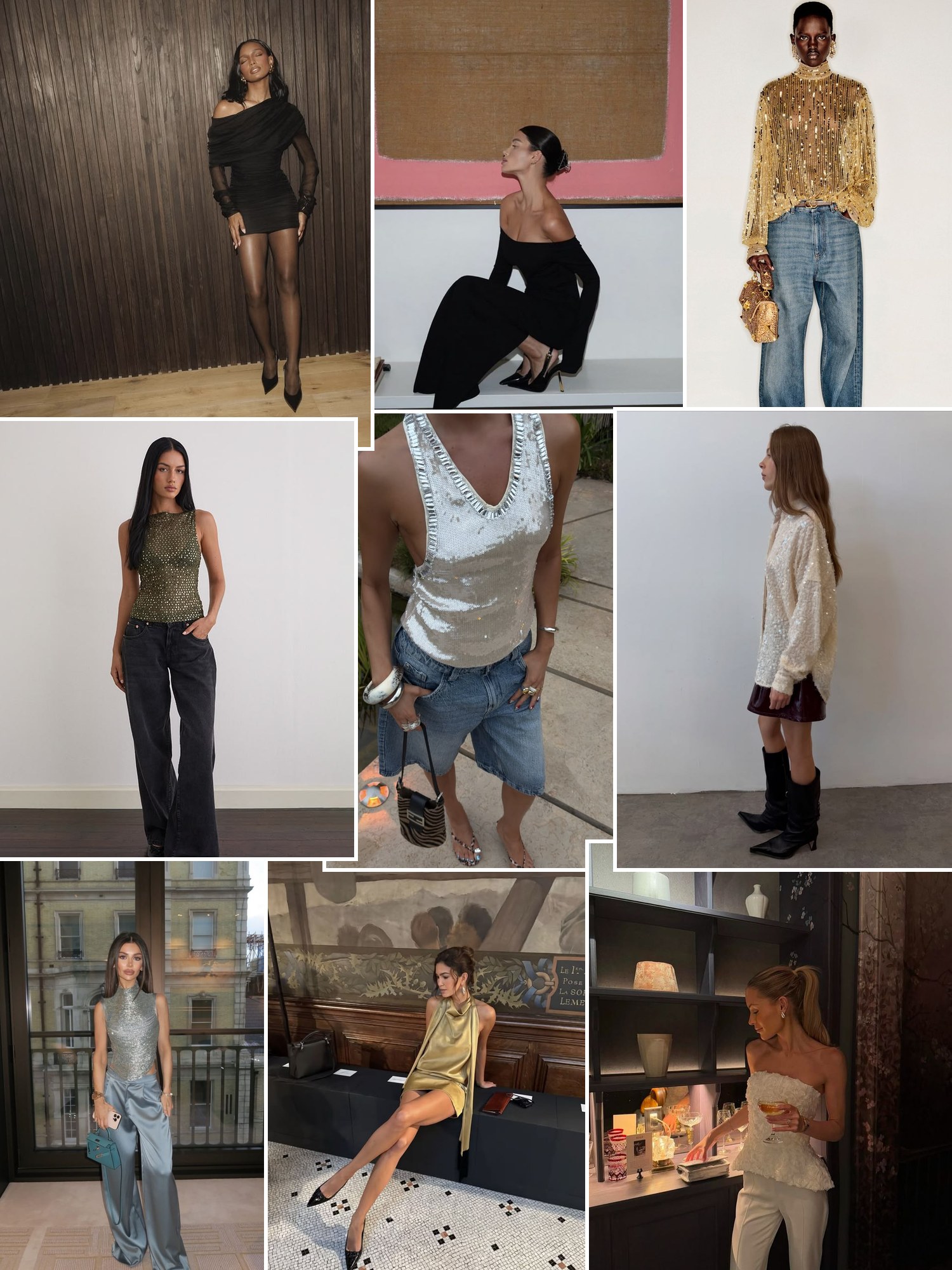 Collage of everyday outfits built around birthday outfits