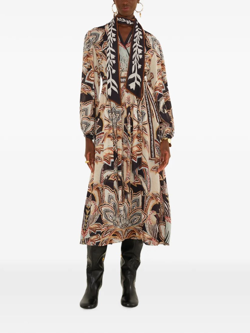 Tapestry Dream paisley-print pussy-bow midi dress