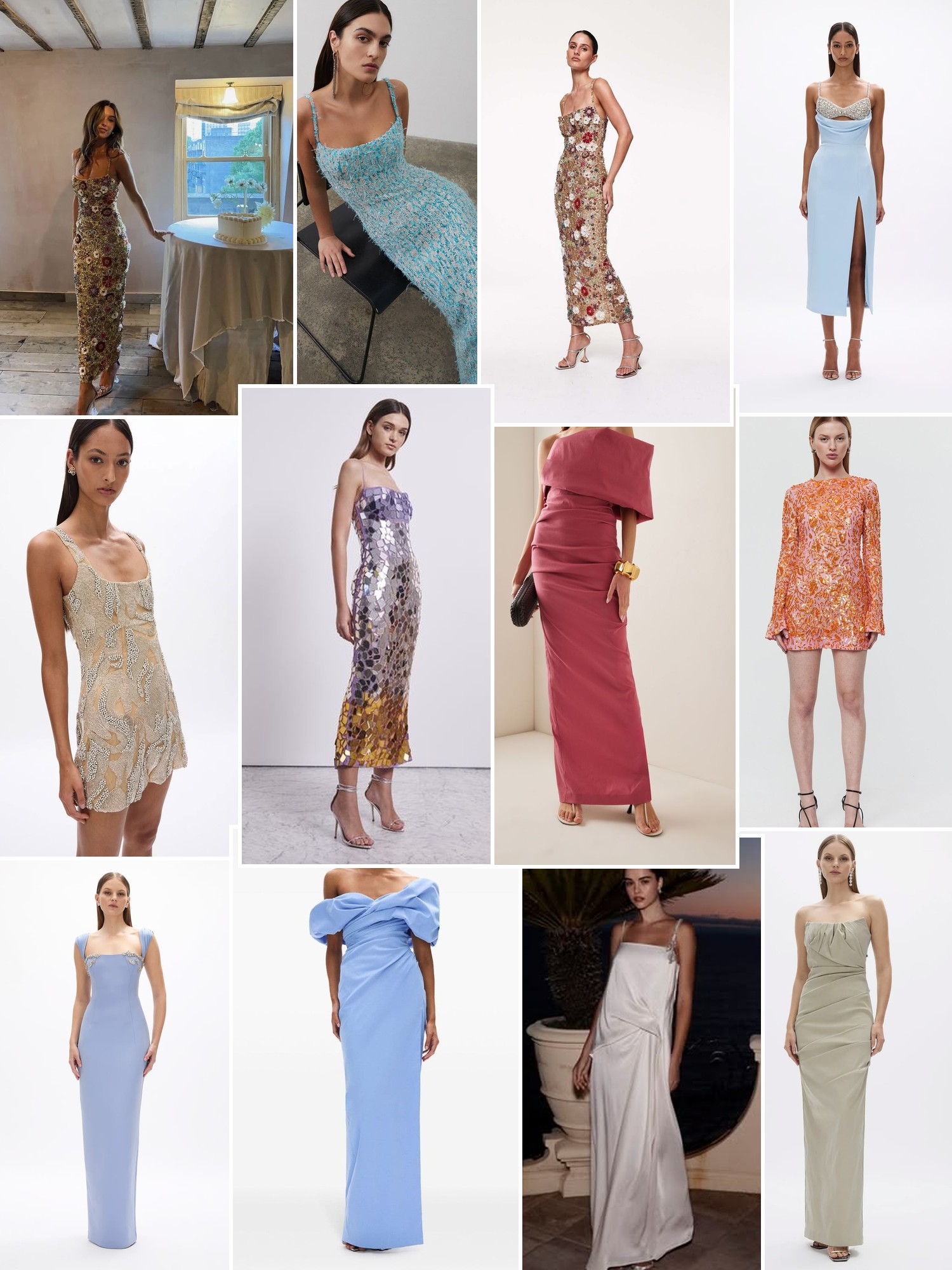 Collage of runway looks, campaign shots and street style outfits that capture the Rachel Gilbert mood