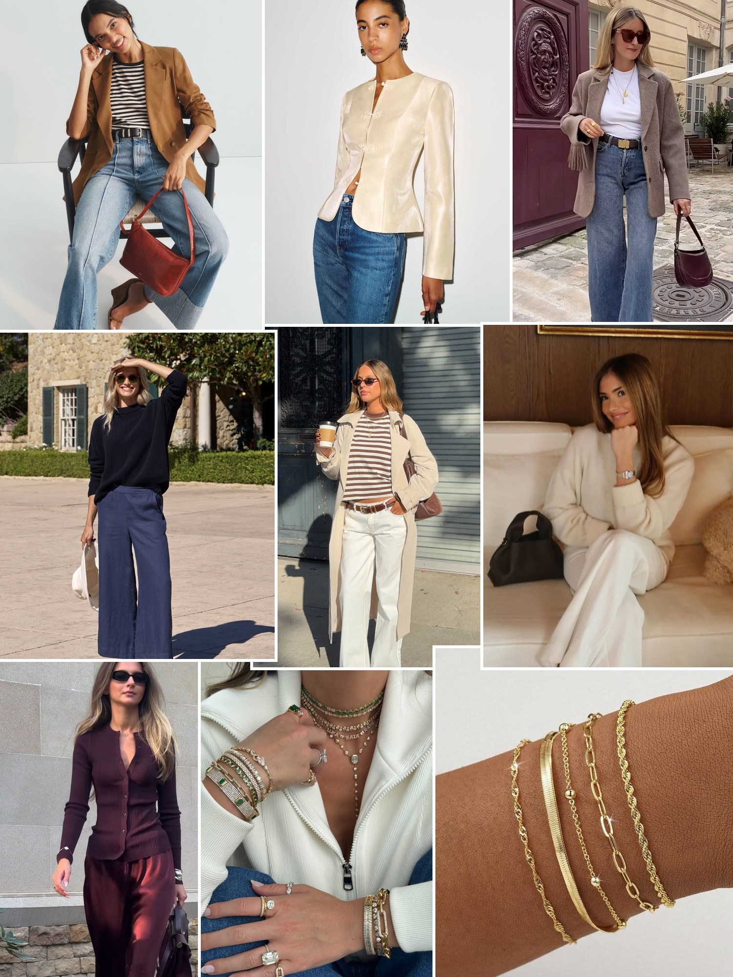 Street style collage of women wearing gifts for women in their 40s
