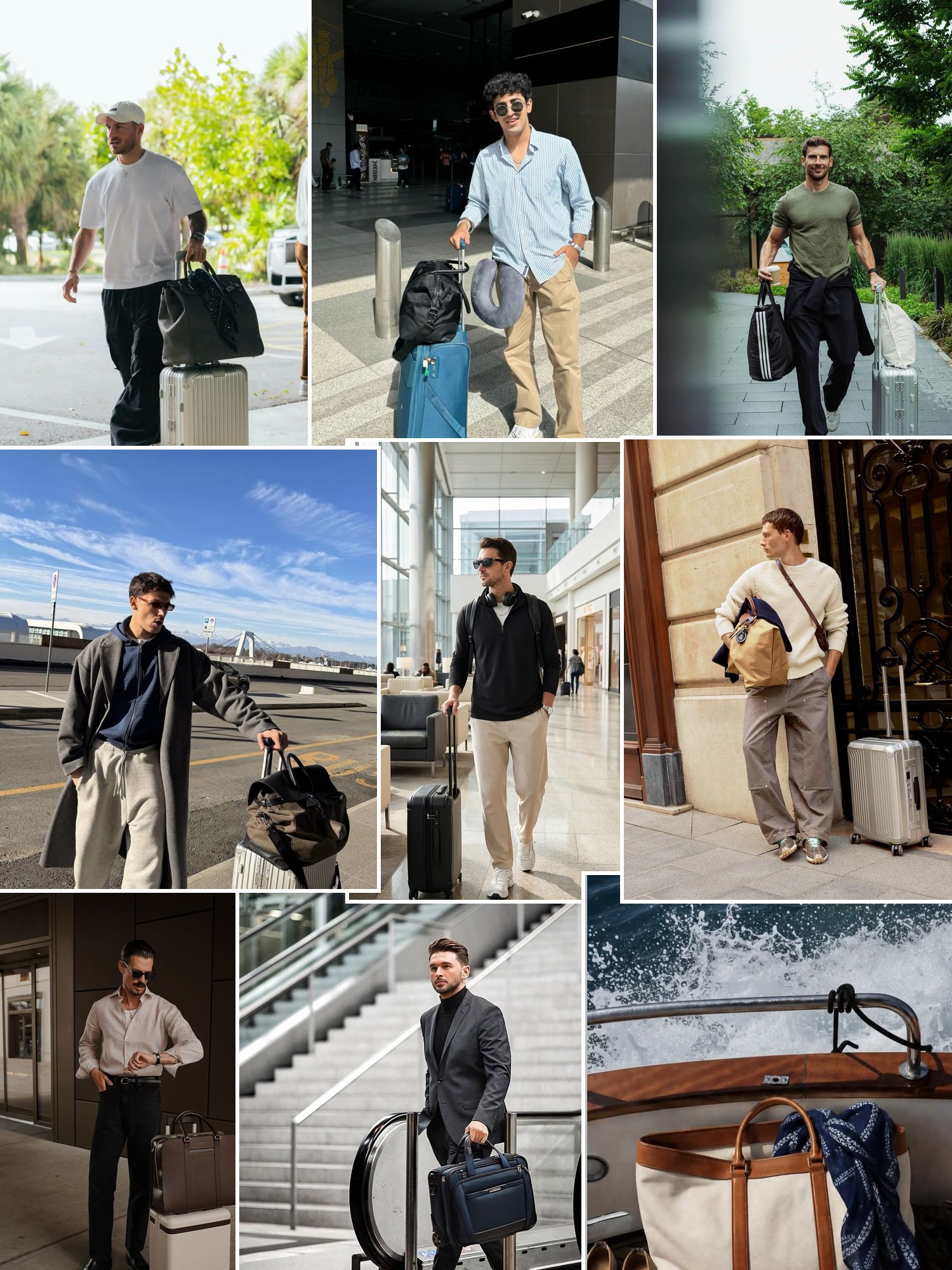 Street style collage of women wearing travel gifts for men