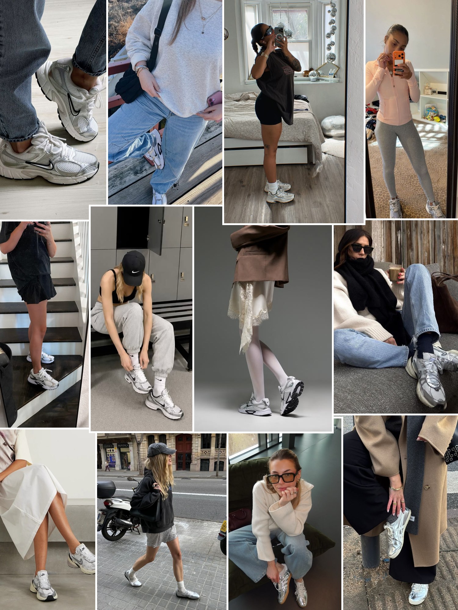 Collage of everyday outfits built around Nike V5 RNR