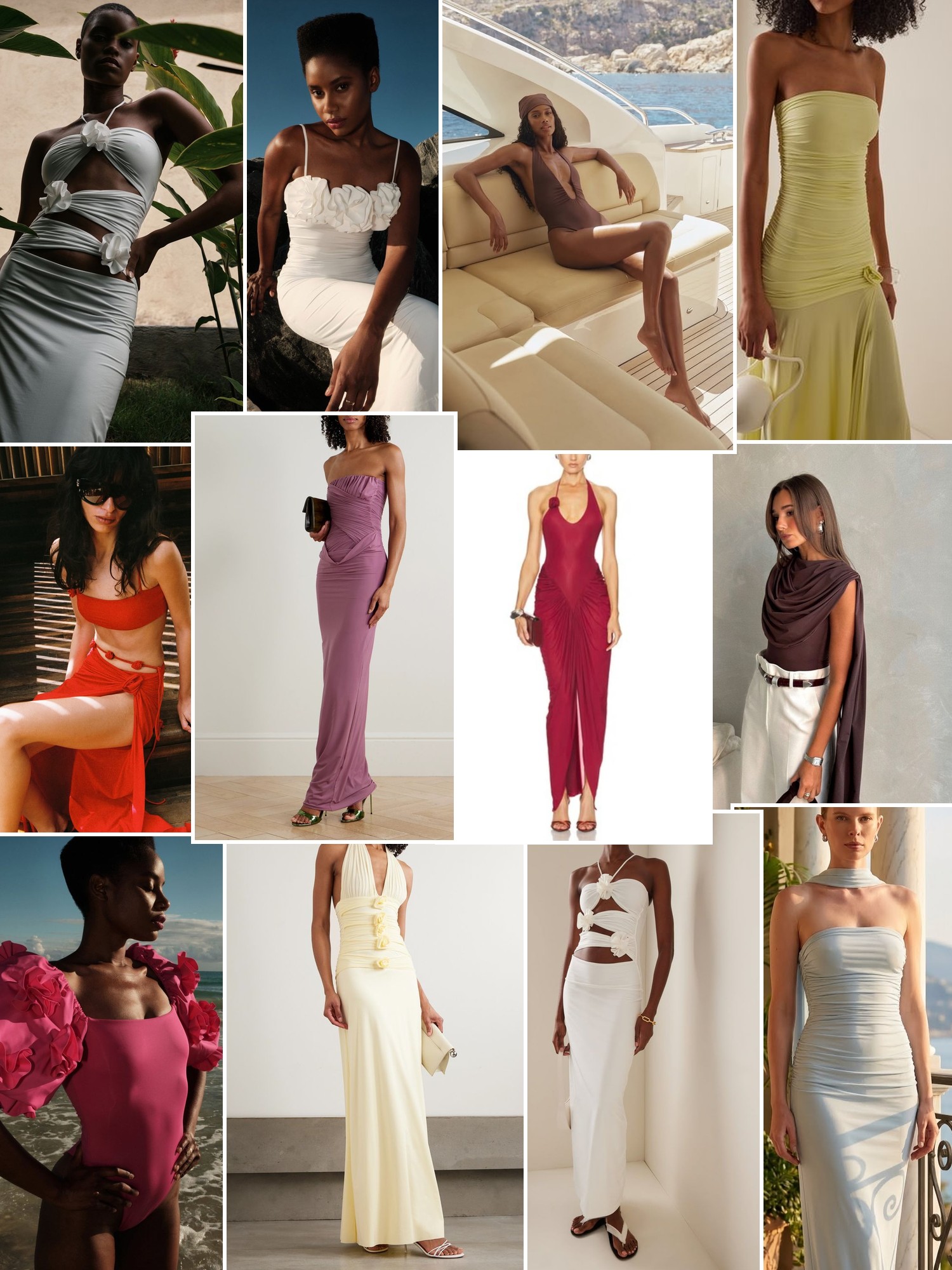 Collage of runway looks, campaign shots and street style outfits that capture the Maygel Coronel mood