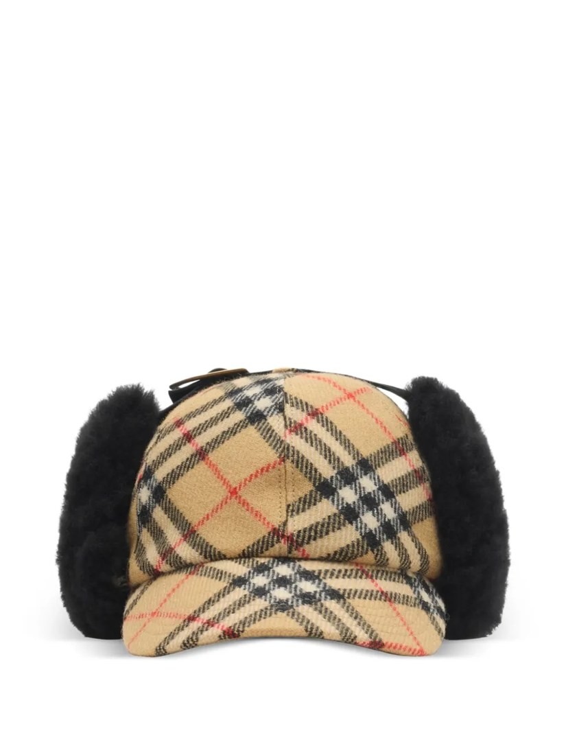 Check wool trapper cap
