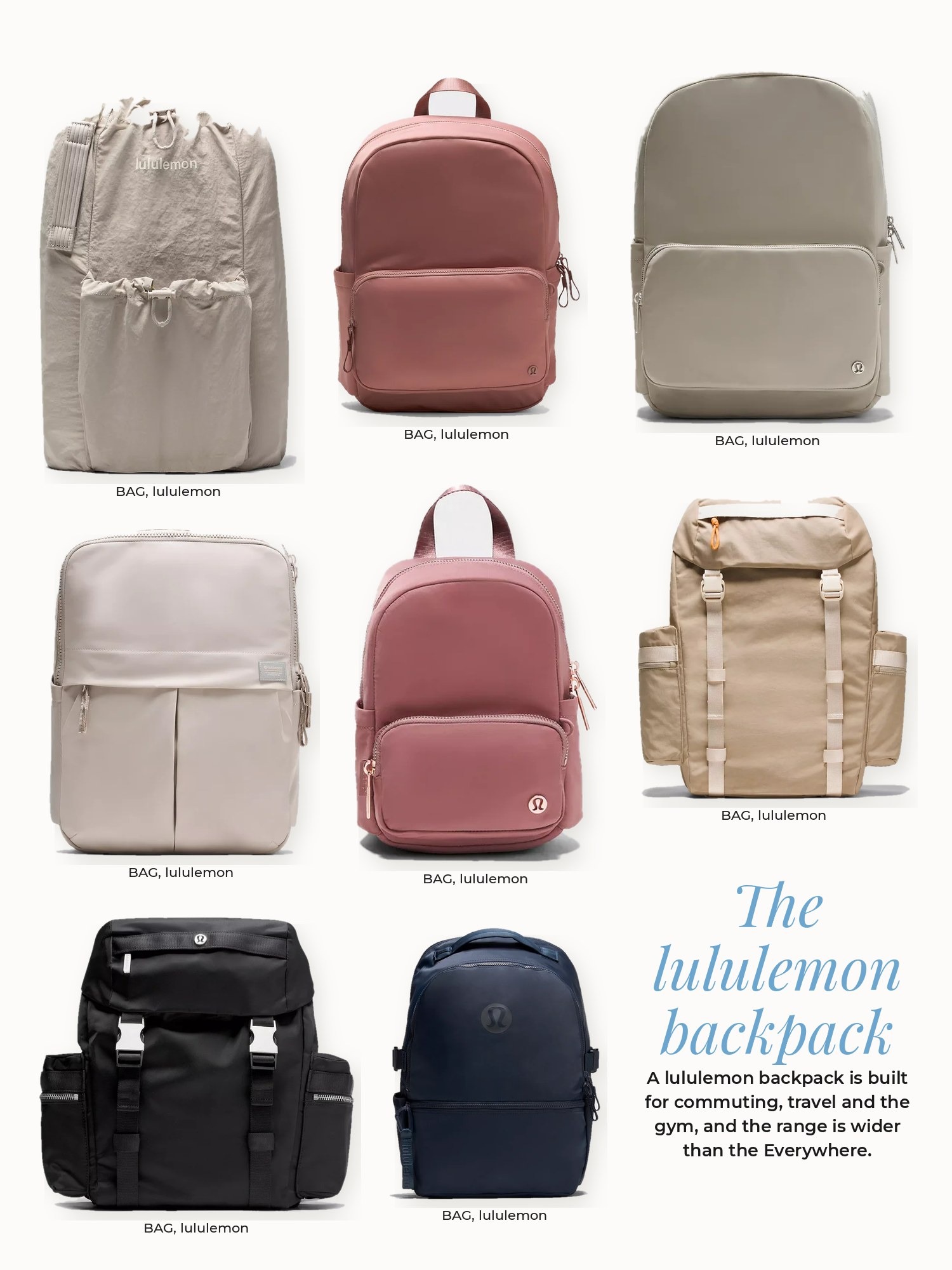 Lululemon backpack collage: lululemon