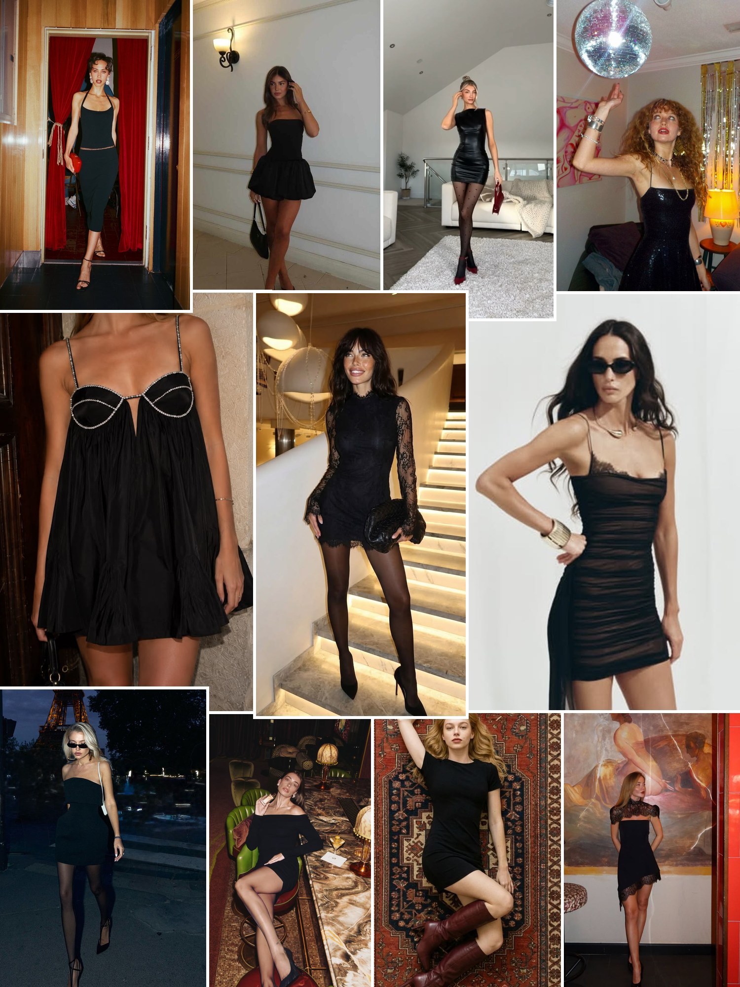 Street style collage of women in going out dresses at night