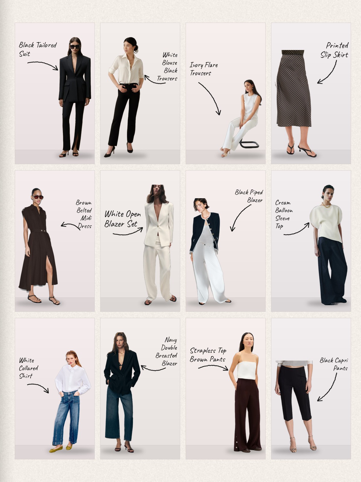 Polished Workwear: Blazers, Blouses, And Trousers collage