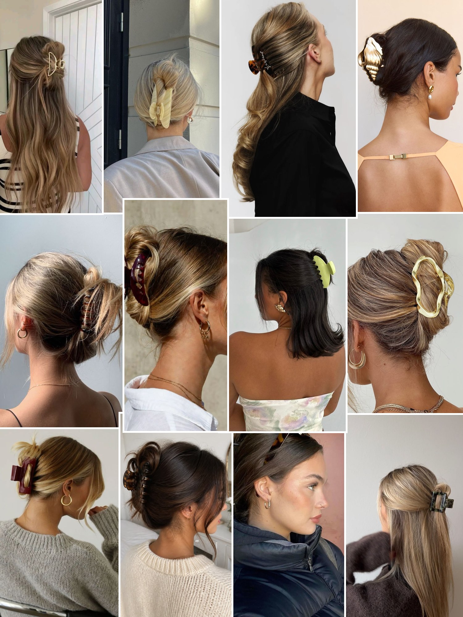 Street style collage of women wearing Hair claw