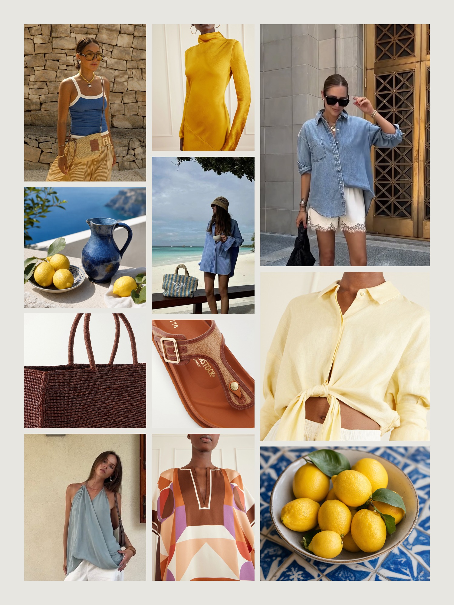 Mood board of resort casual in Riviera blue and lemon