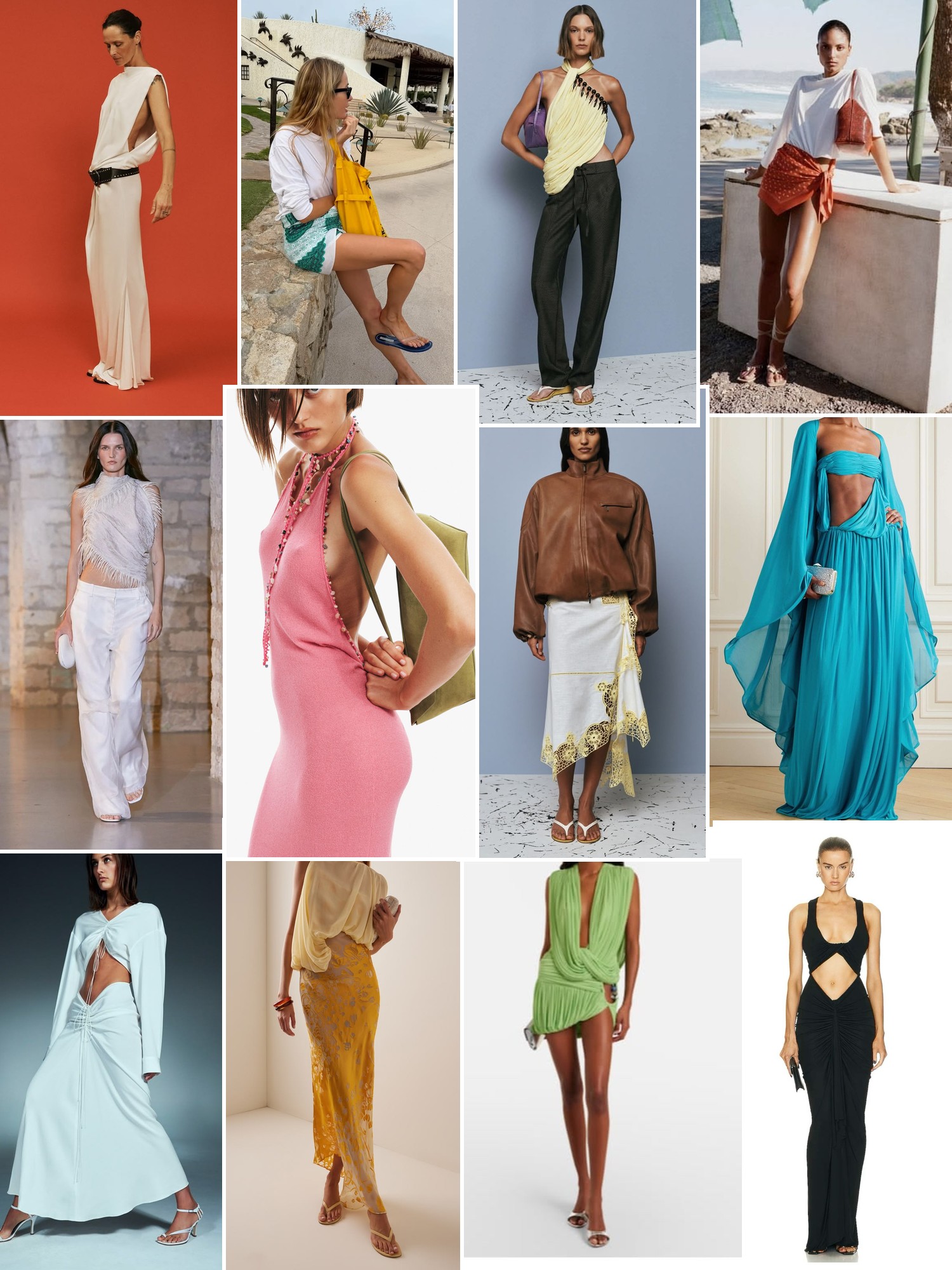 Collage of runway looks, campaign shots and street style outfits that capture the Christopher Esber mood