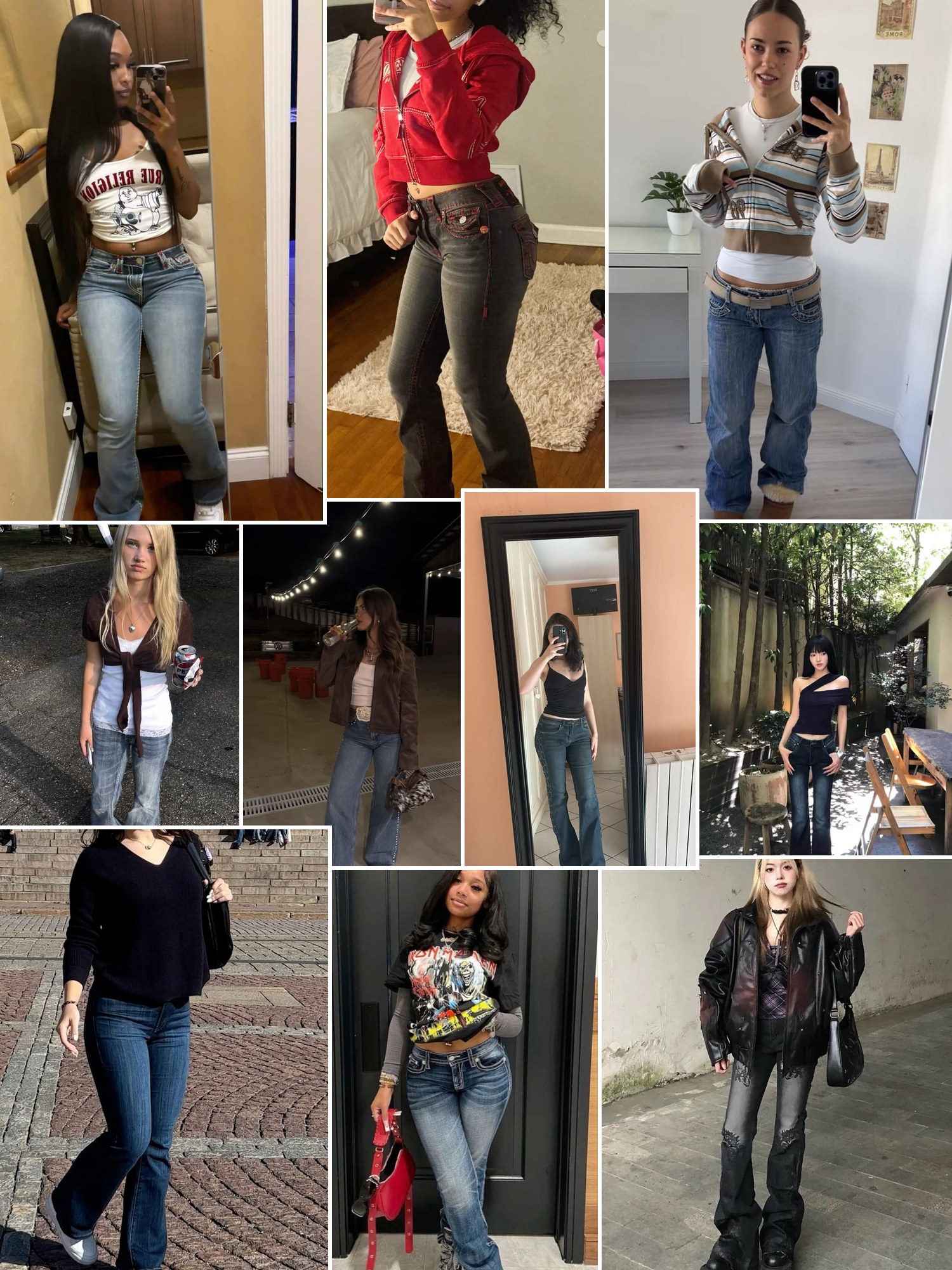 Street style collage of women wearing True Religion jeans