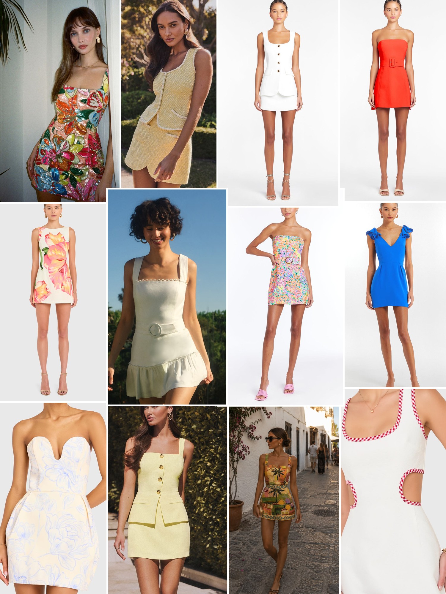 Collage of runway looks, campaign shots and street style outfits that capture the Amanda Uprichard mood