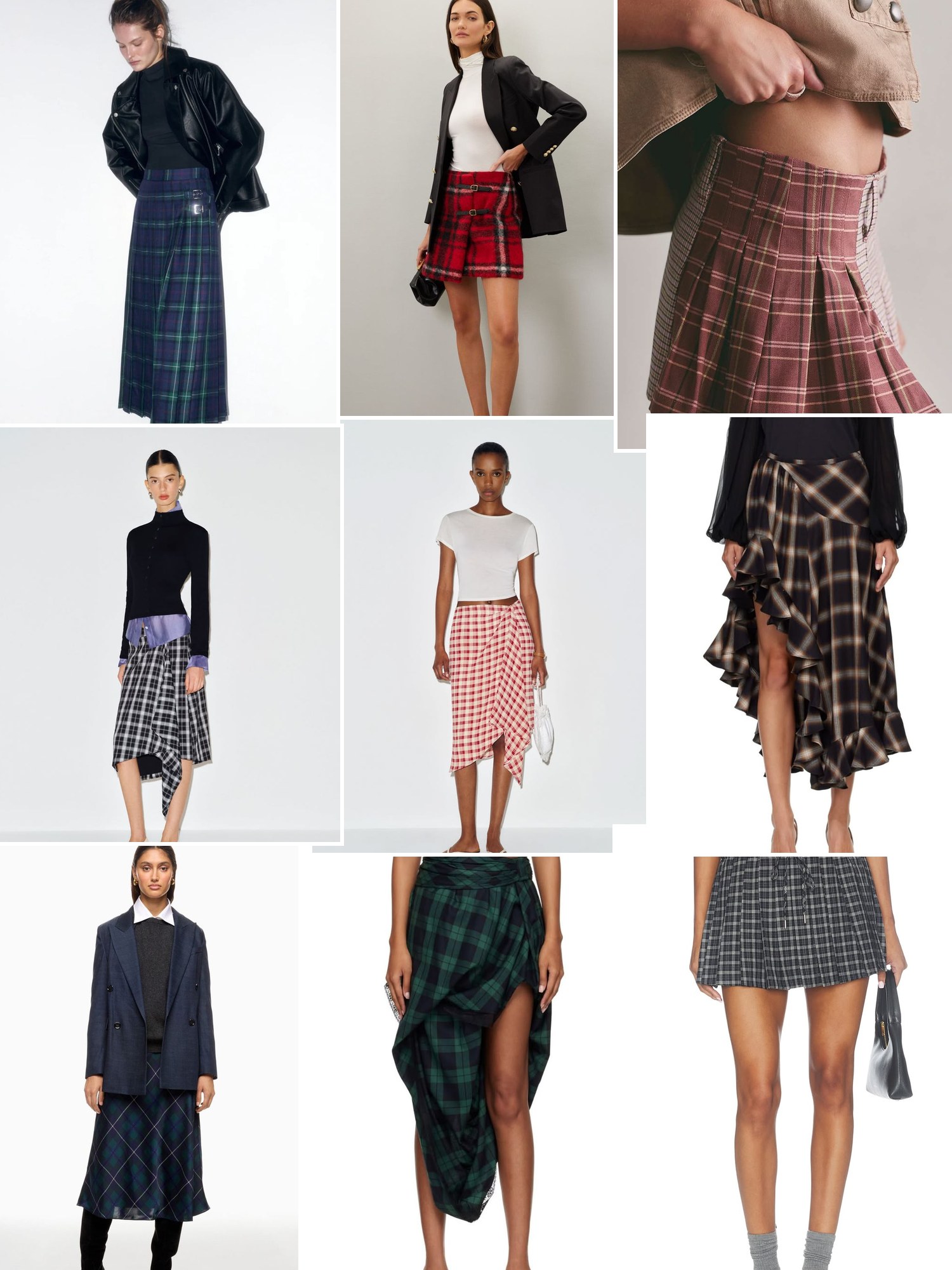 Collage of everyday outfits built around Kilt