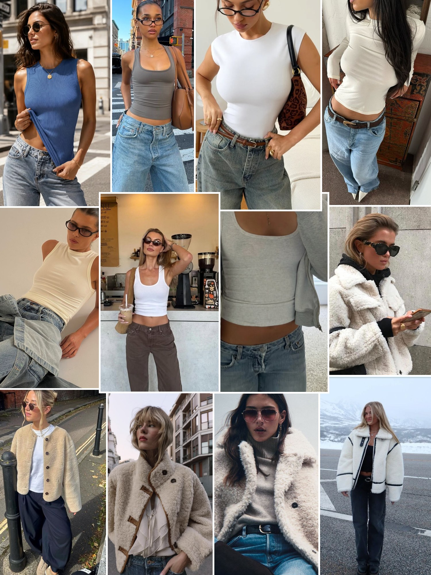 Collage of everyday outfits built around Garage clothing