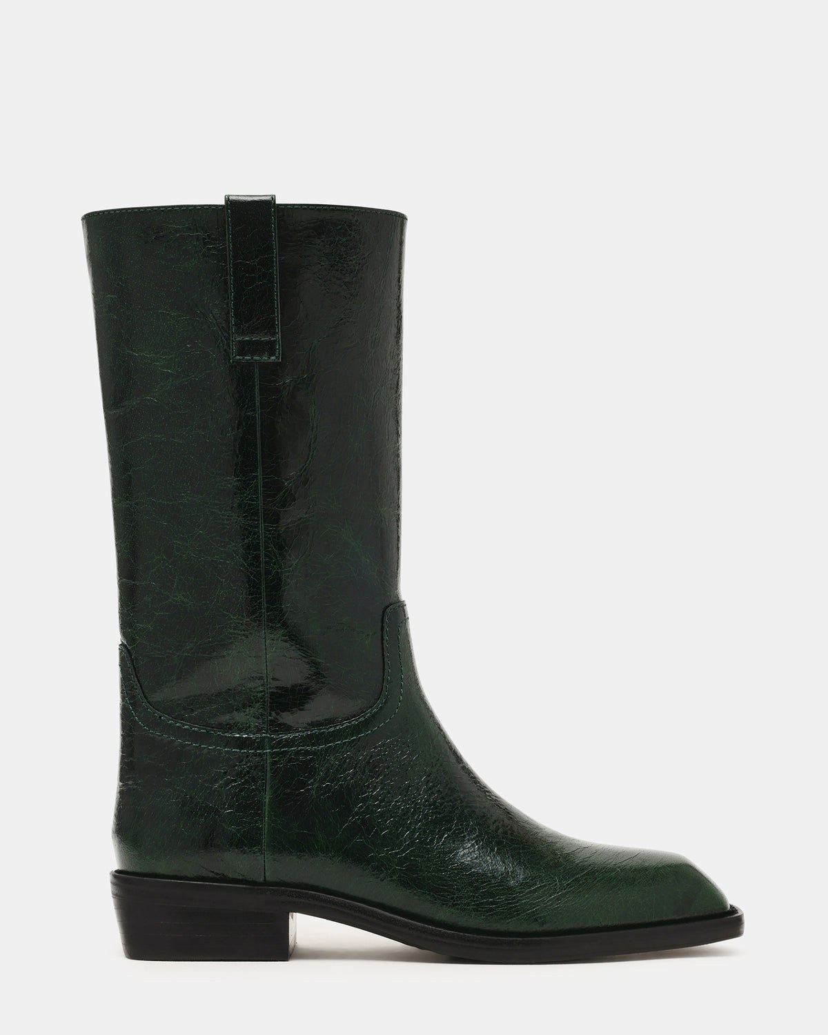Primo Dark Green Leather Square-Toe Moto Boots