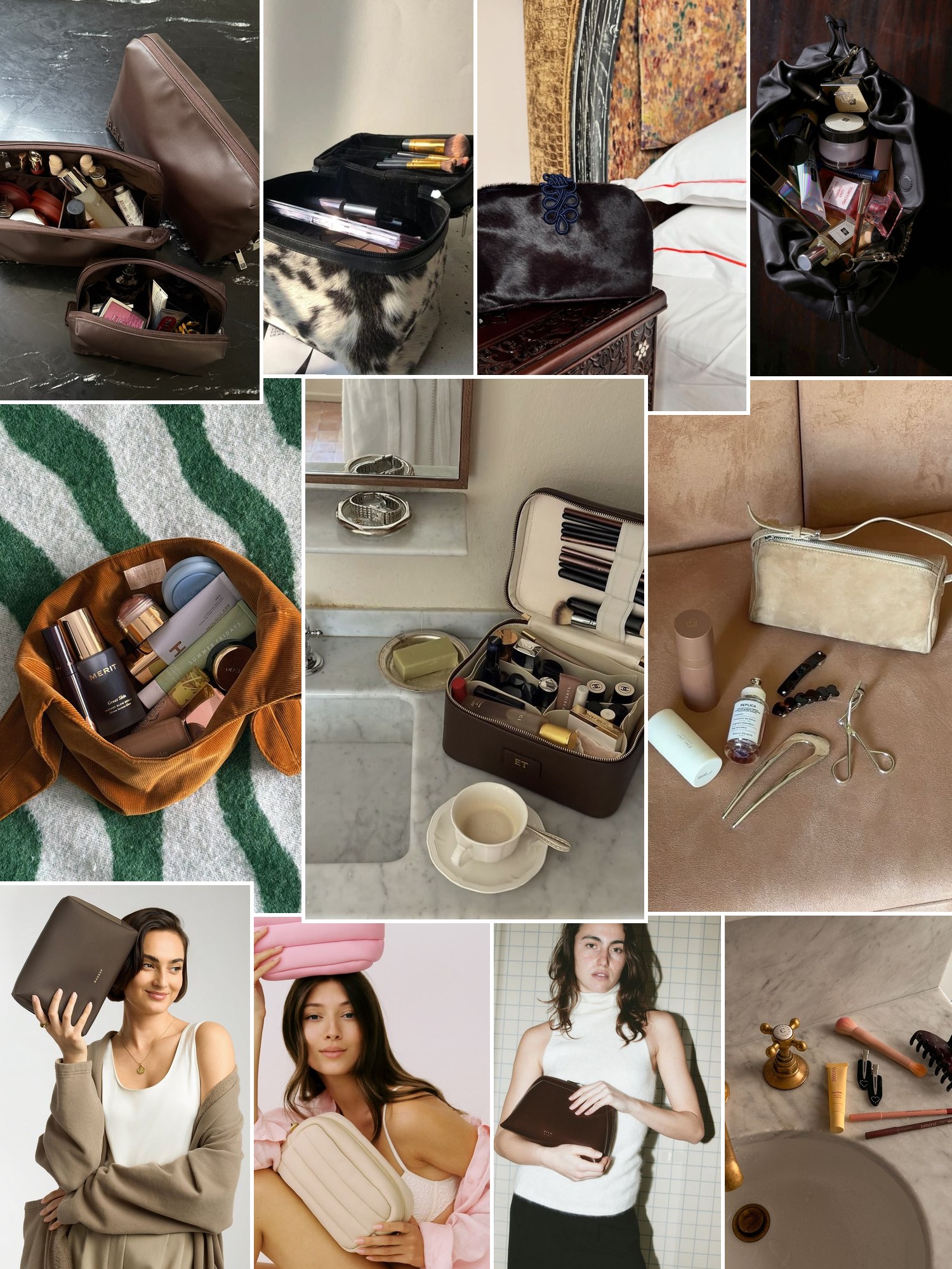 Collage of coated canvas cosmetic pouches and similar looks