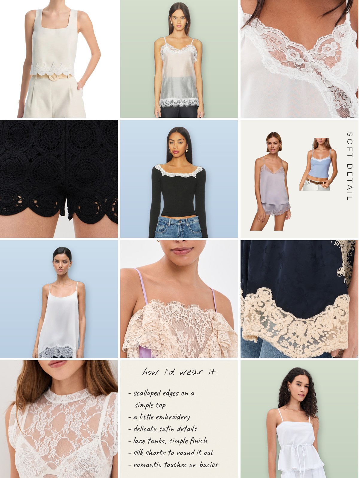 Soft Detail collage with picks from RIXO, Milkwhite, SWF and Free People