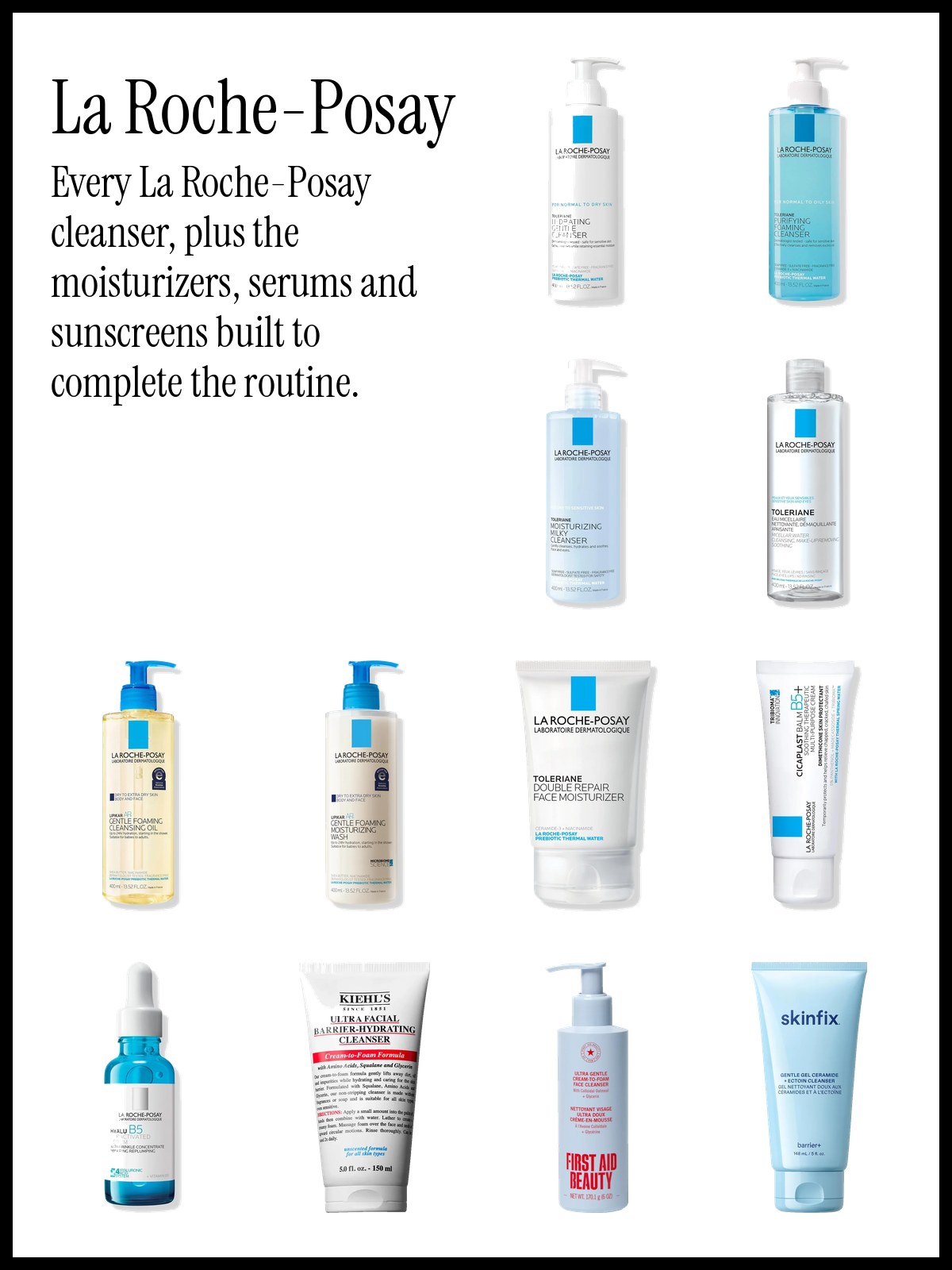 Collage of La Roche-Posay Toleriane and Effaclar cleansers with the rest of the skincare routine