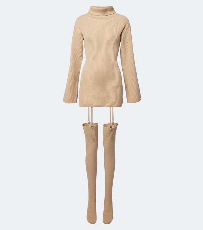 Cursa ribbed-knit wool minidress and tights set