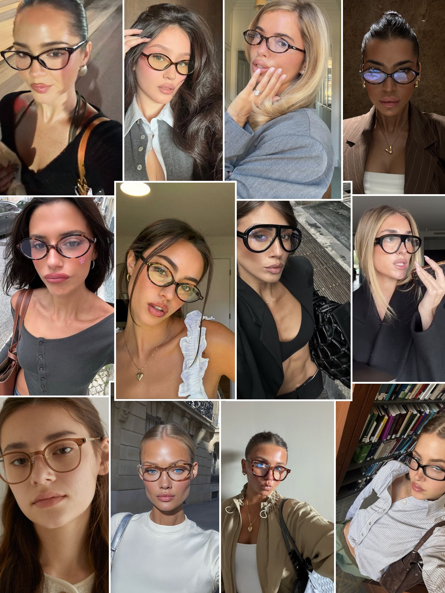 Collage of everyday outfits built around FramesDirect eyeglasses