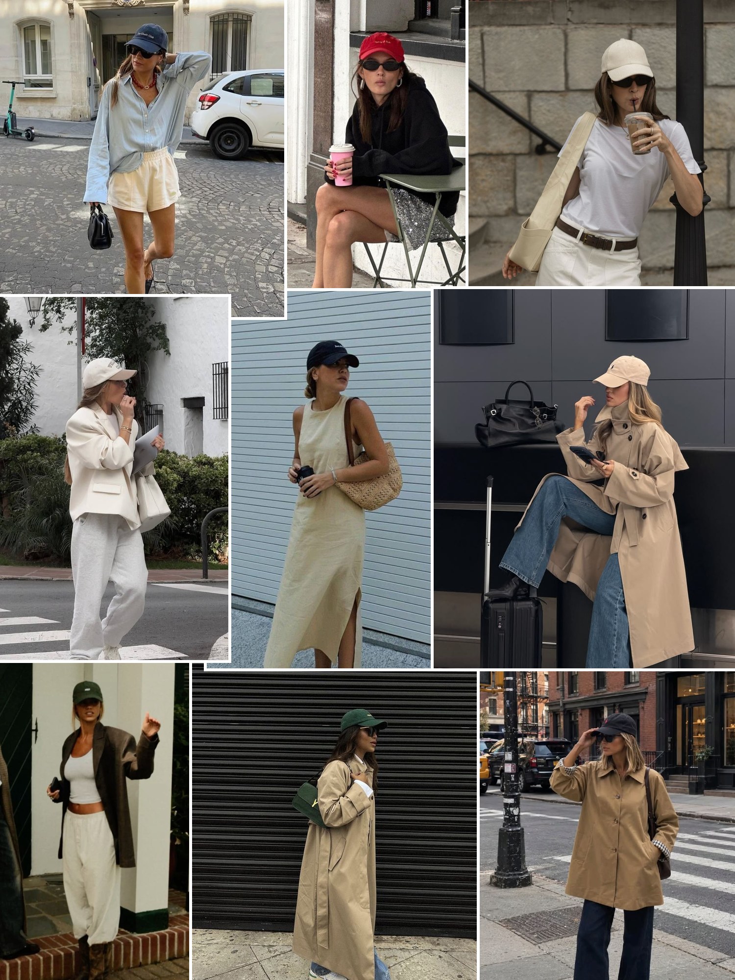 Collage of washed cotton baseball caps and similar looks