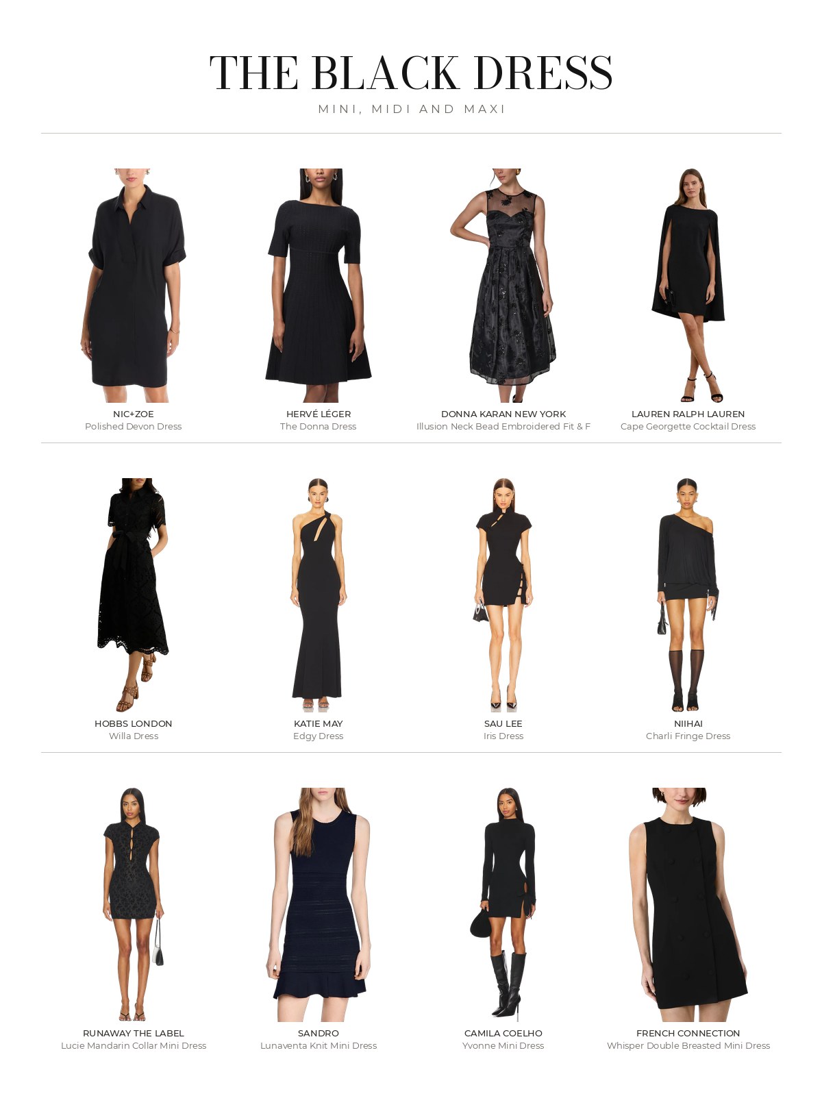 The Black Dress line sheet of products from the edit