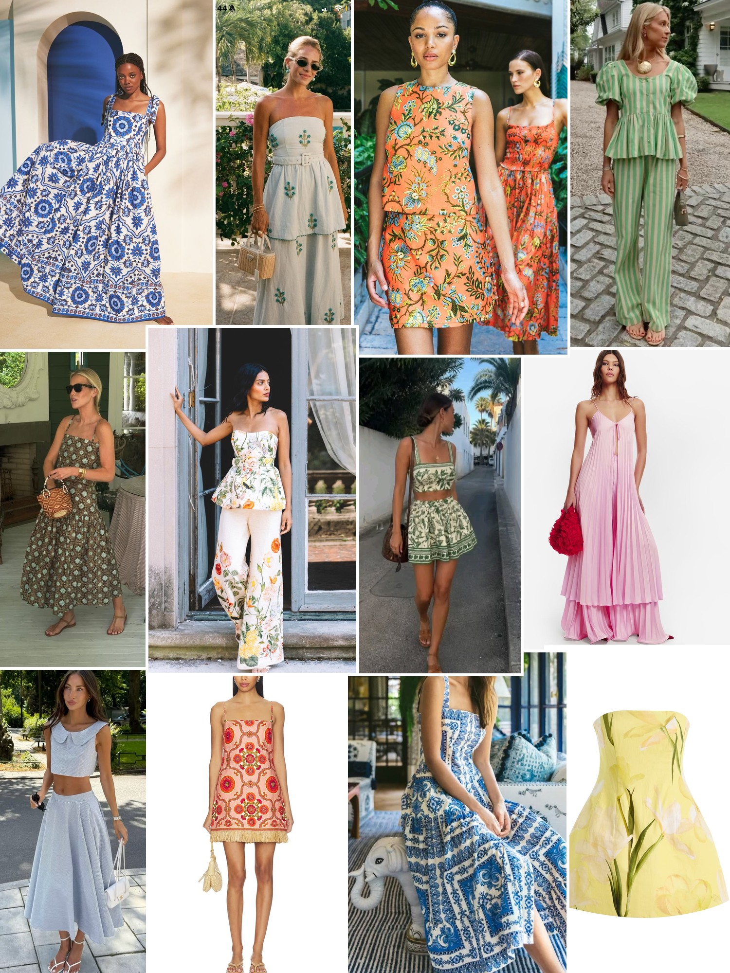 Collage of runway looks, campaign shots and street style outfits that capture the Cara Cara mood