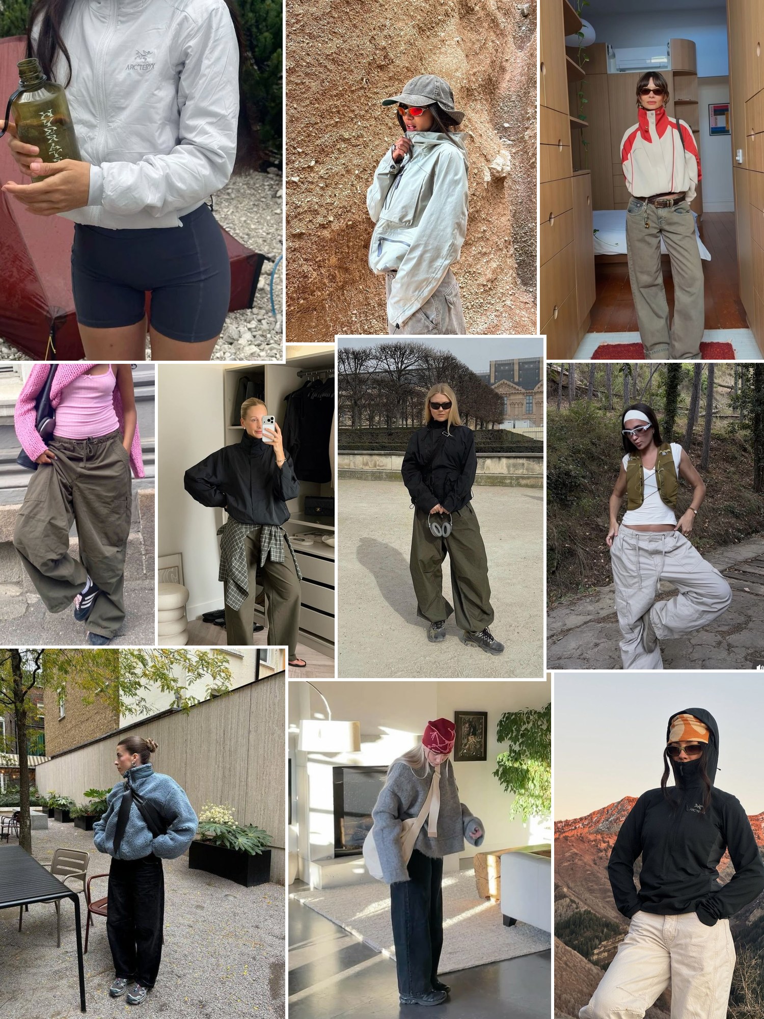 Collage of everyday outfits built around Arc'teryx