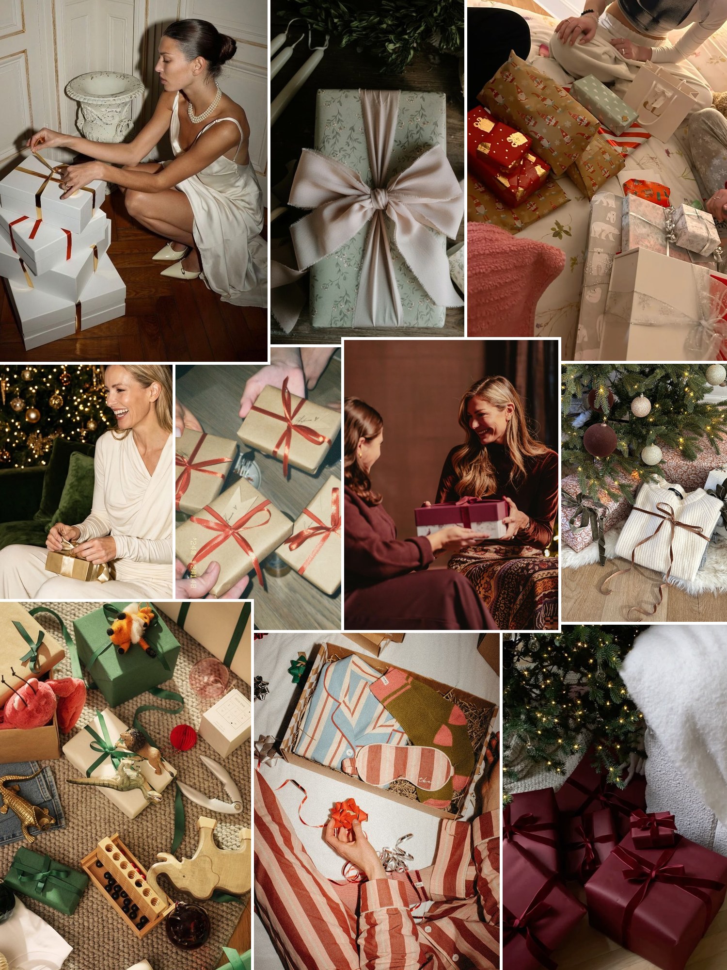 Street style collage of women wearing white elephant gift ideas