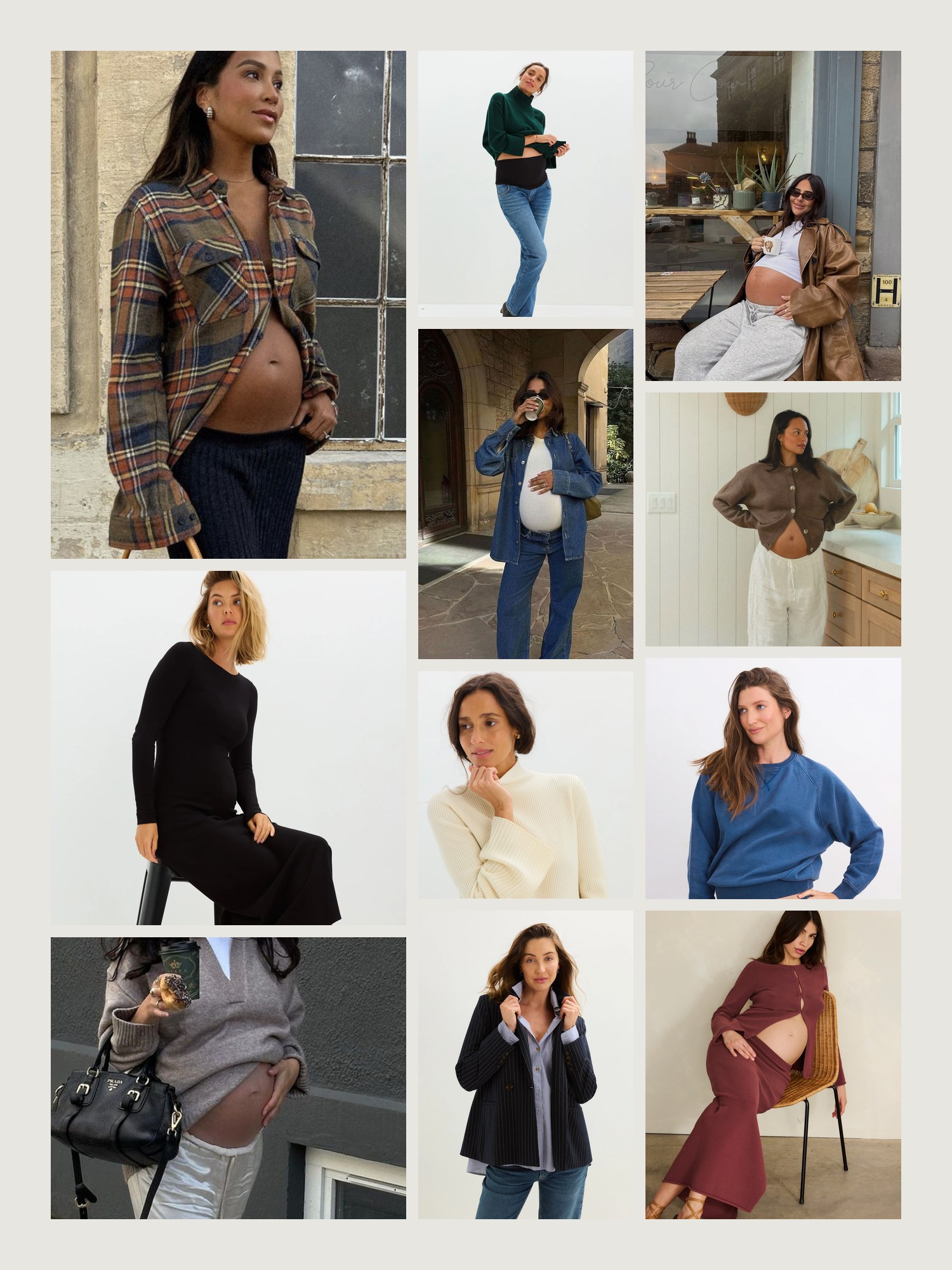 Mood board for Maternity Clothes: street-style photos, close-up details and product shots from this edit