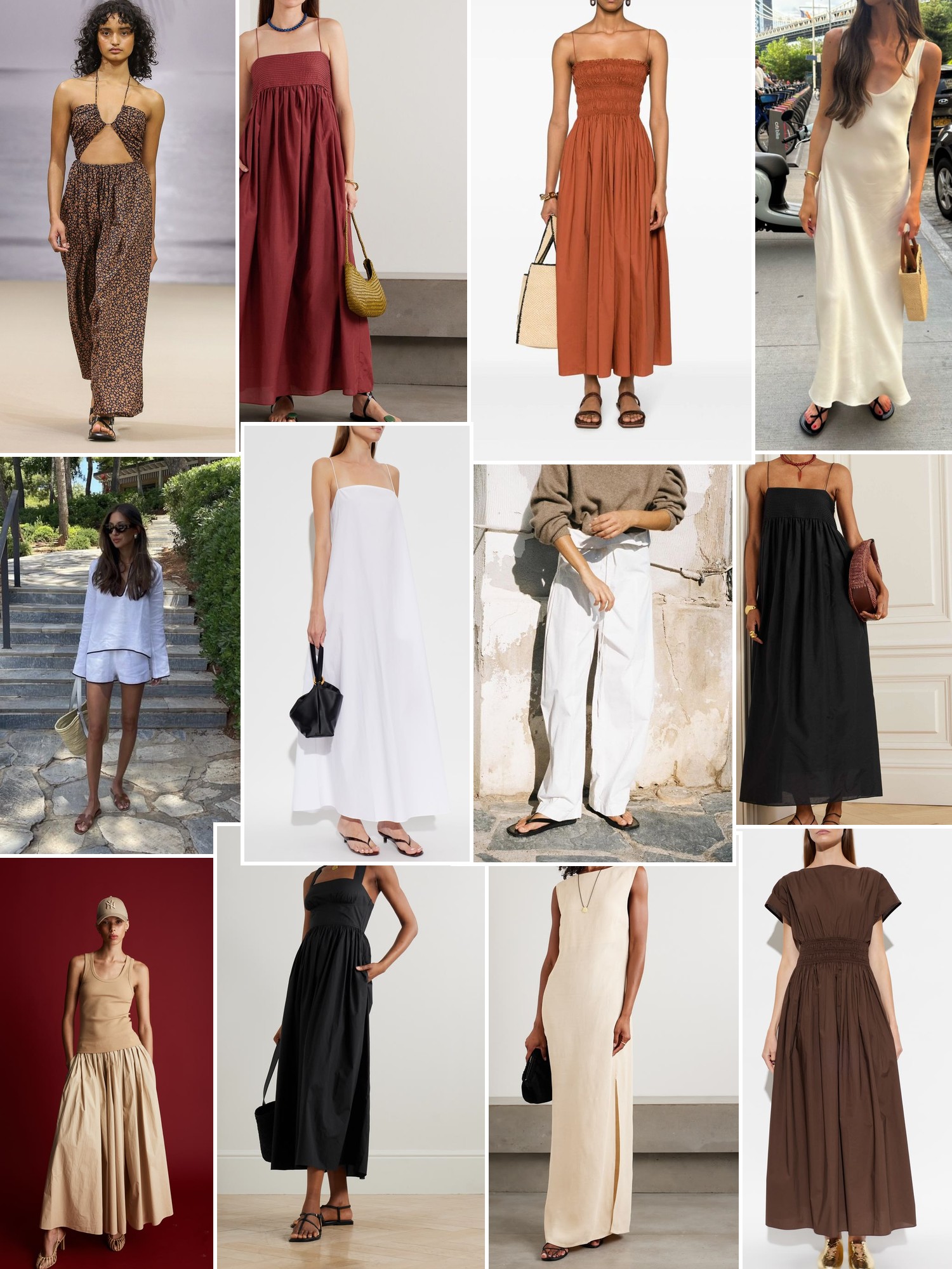 Collage of runway looks, campaign shots and street style outfits that capture the Matteau mood