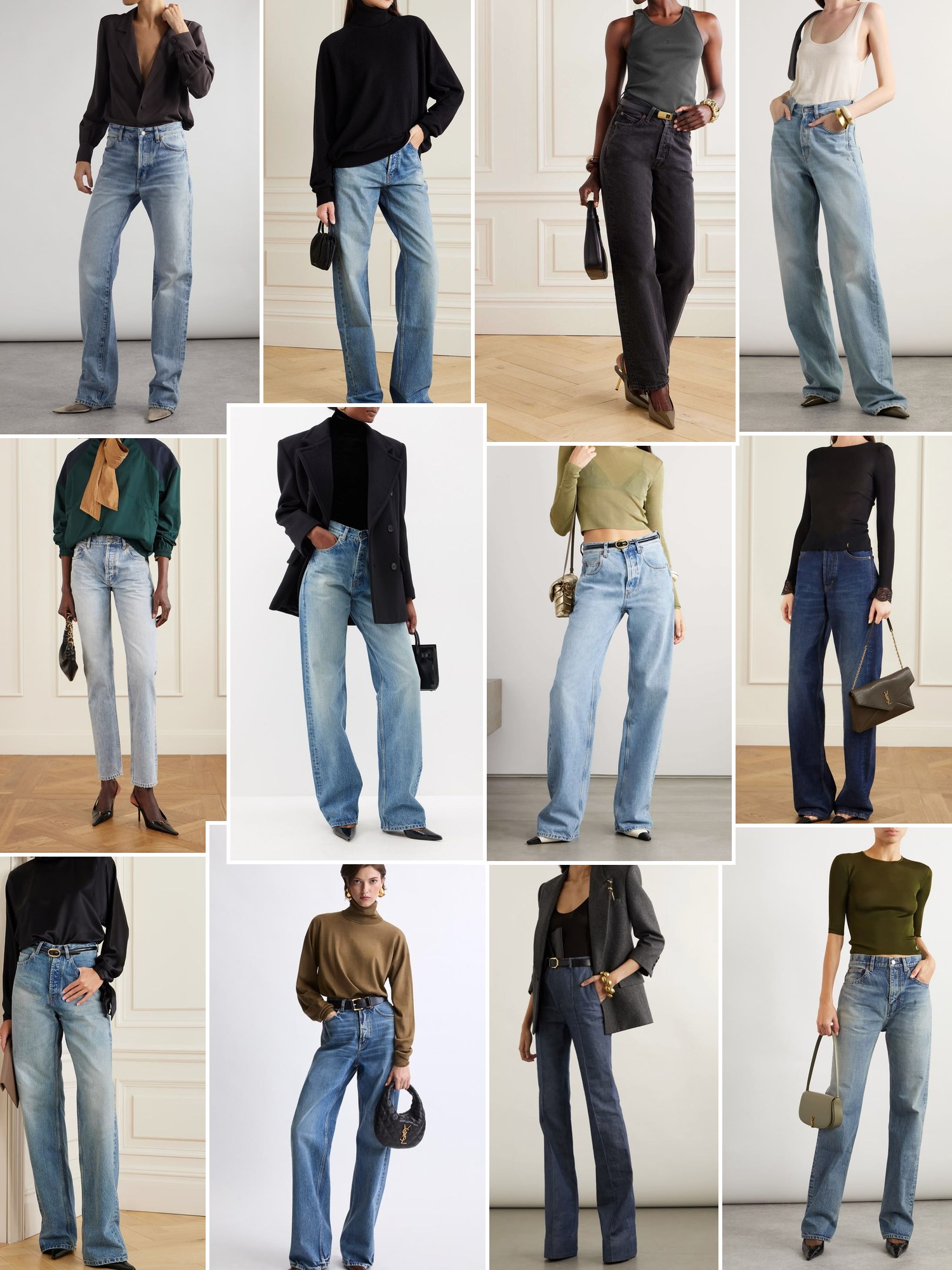 Street style collage of women wearing YSL jeans