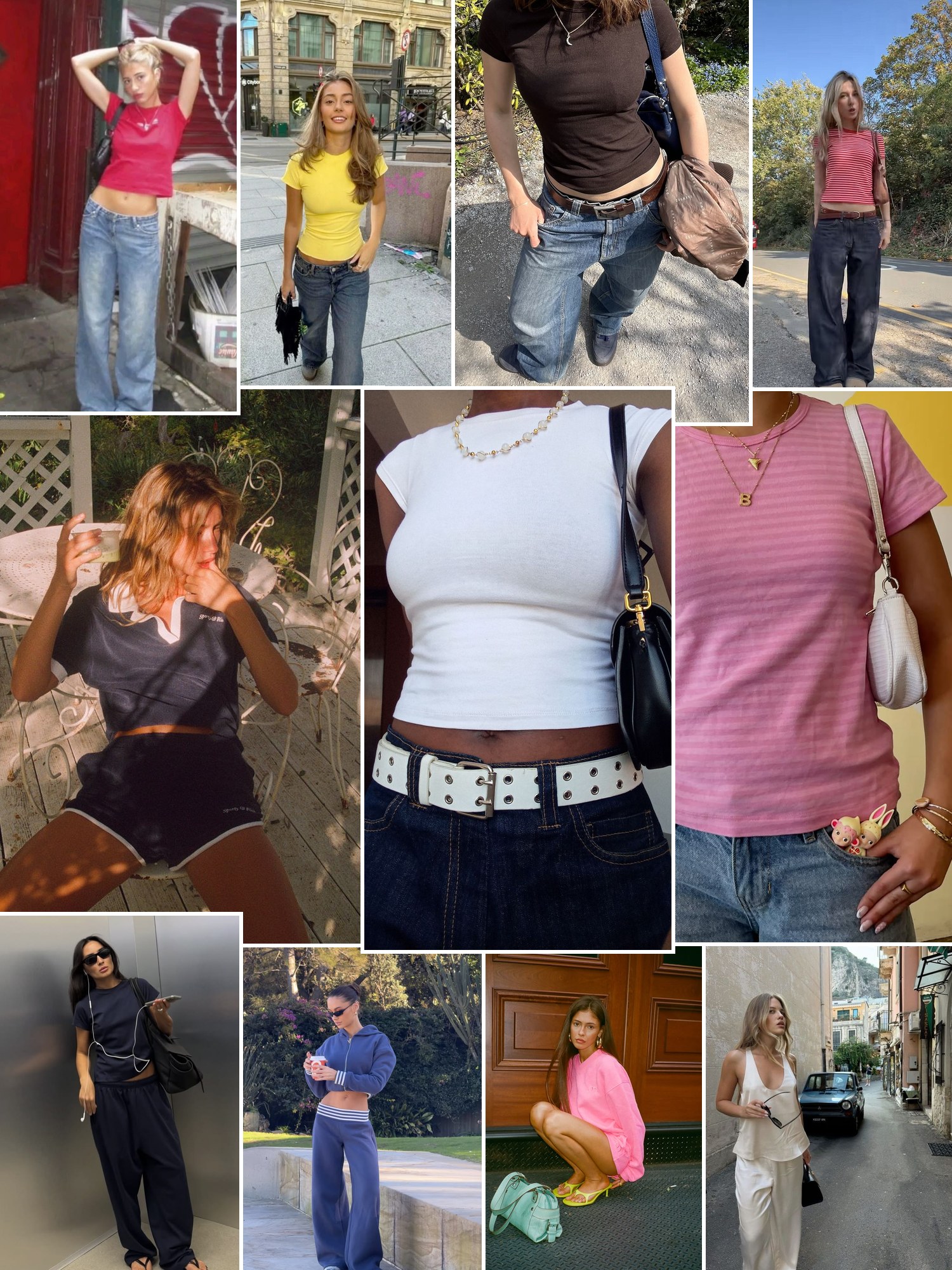 Collage of everyday outfits built around Public Veil