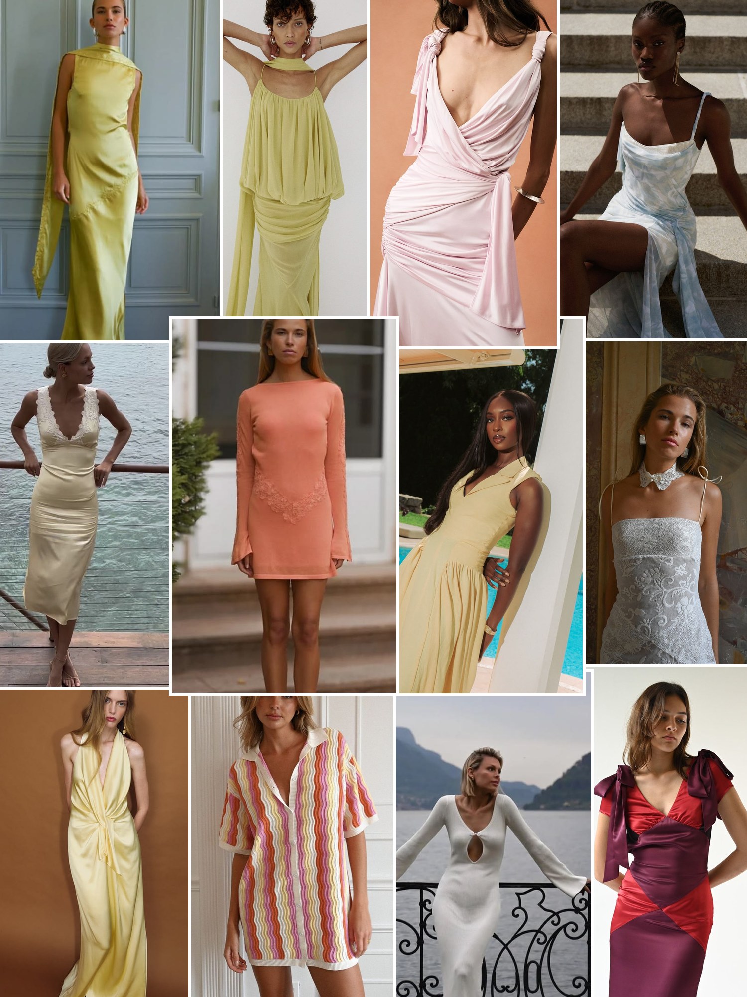 Street style collage of women wearing YLLW the label dresses