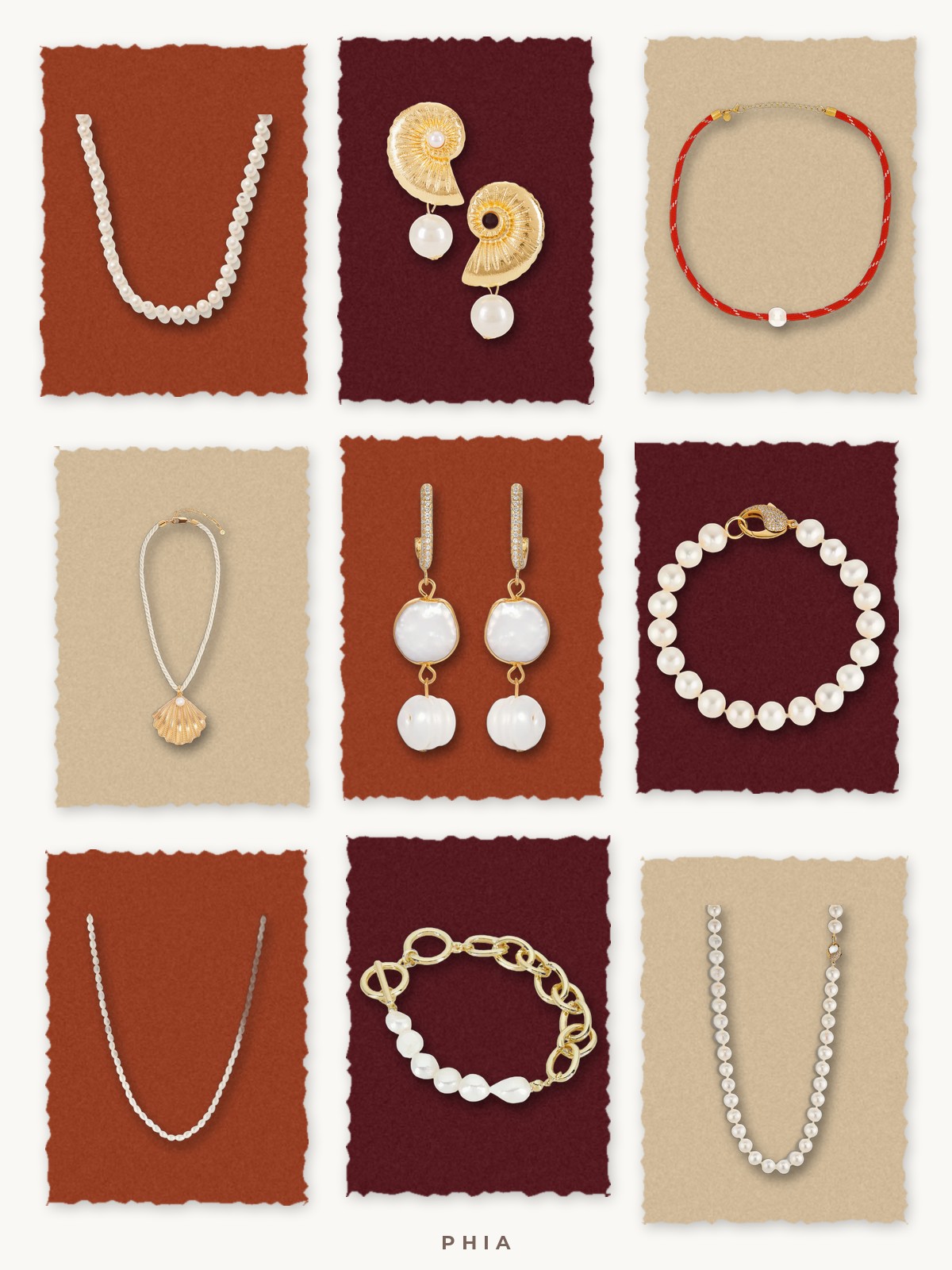 Pretty in Pearls collage with picks from Heaven Mayhem, petit moments, Quince and 8 Other Reasons